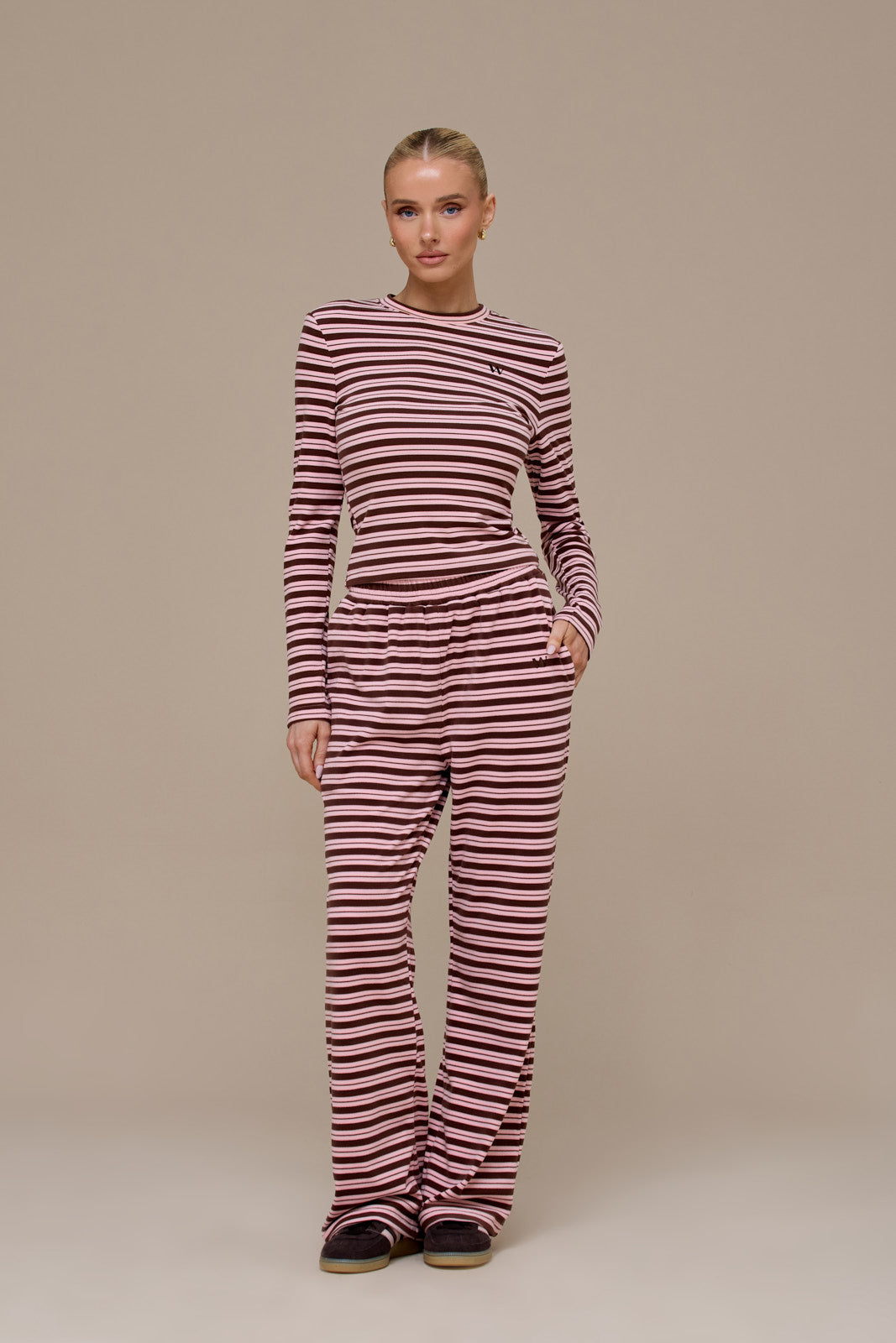 FRANKIE STRAIGHT LEG TROUSERS | BROWN & PINK