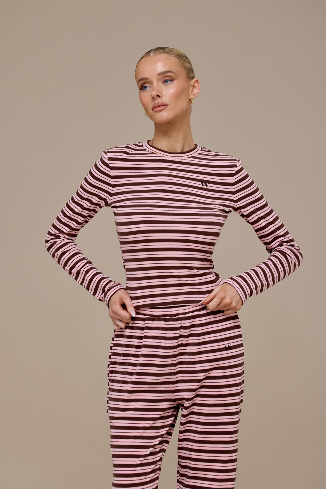 FRANKIE LONG SLEEVE ROUND NECK TOP | BROWN & PINK