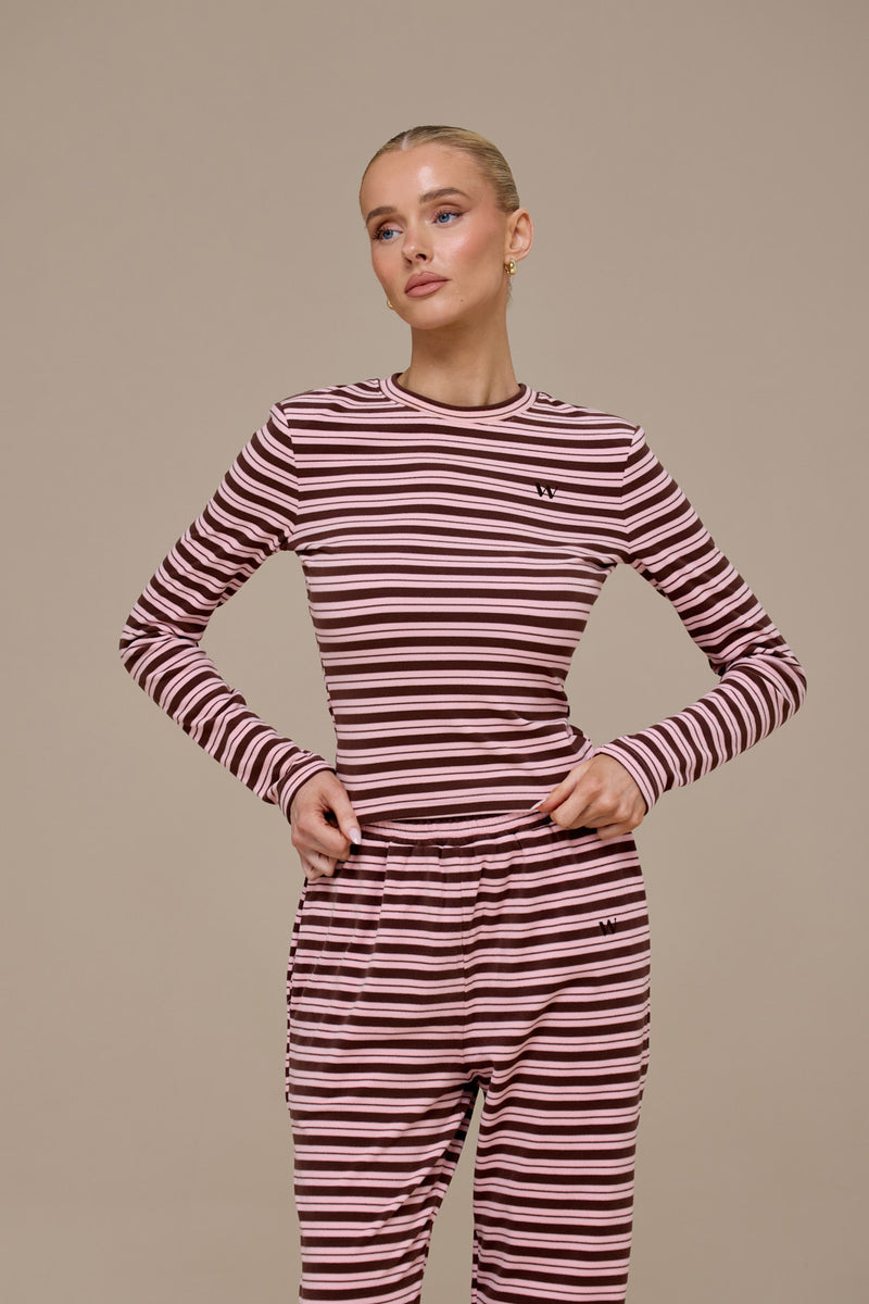 FRANKIE LONG SLEEVE ROUND NECK TOP | BROWN & PINK