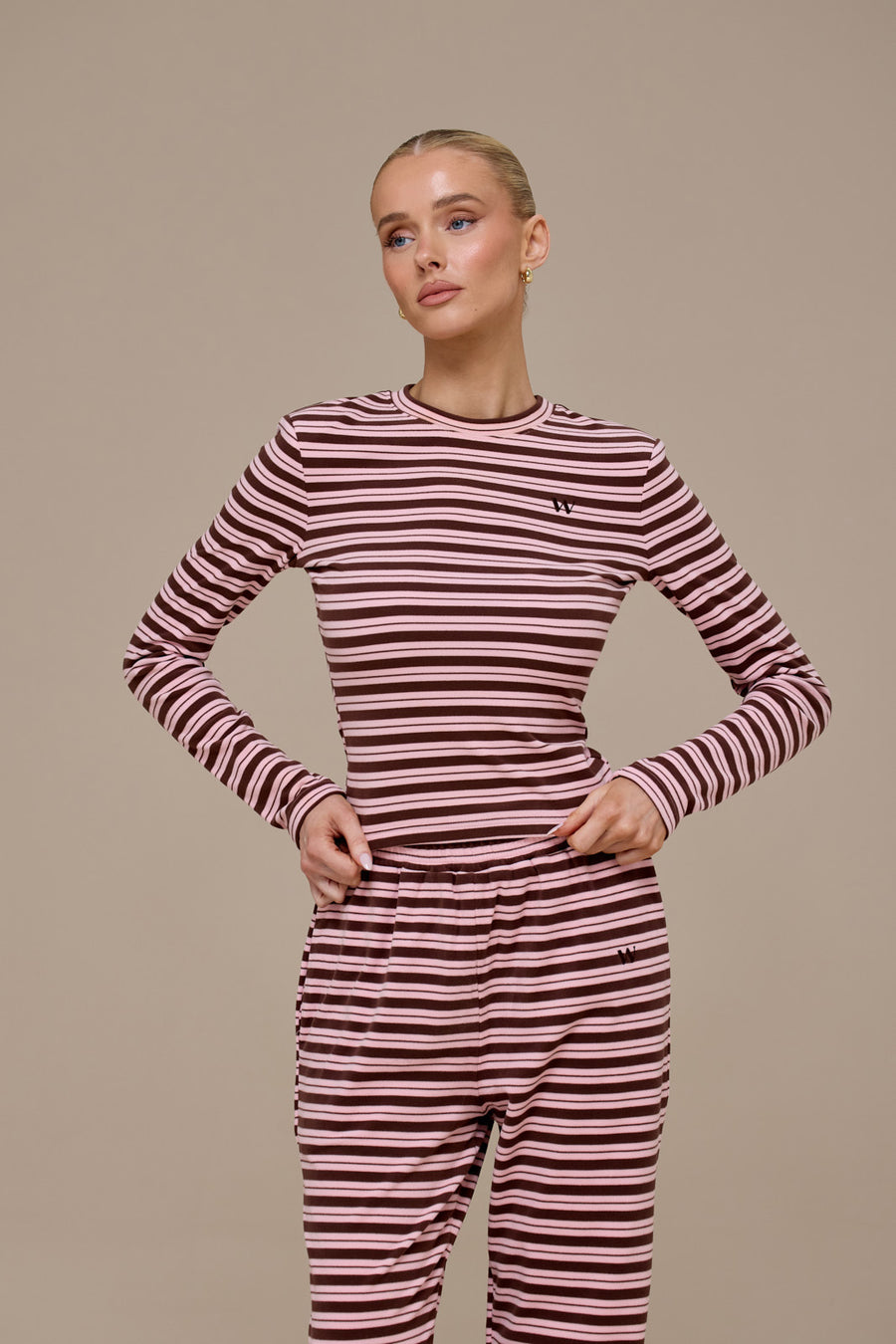FRANKIE LONG SLEEVE ROUND NECK TOP | BROWN & PINK