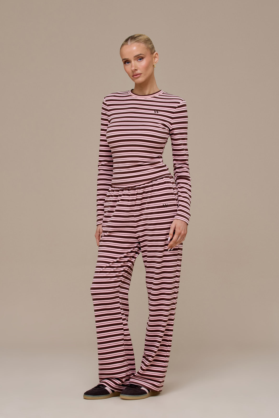 FRANKIE STRAIGHT LEG TROUSERS | BROWN & PINK