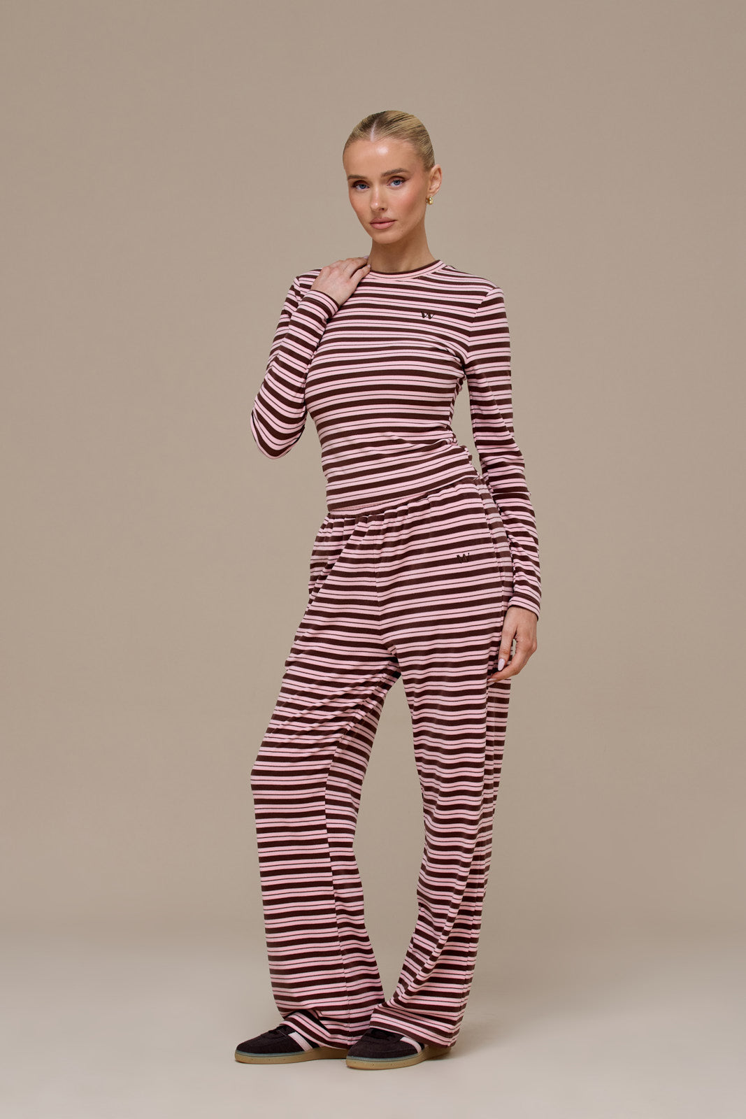 FRANKIE STRAIGHT LEG TROUSERS | BROWN & PINK