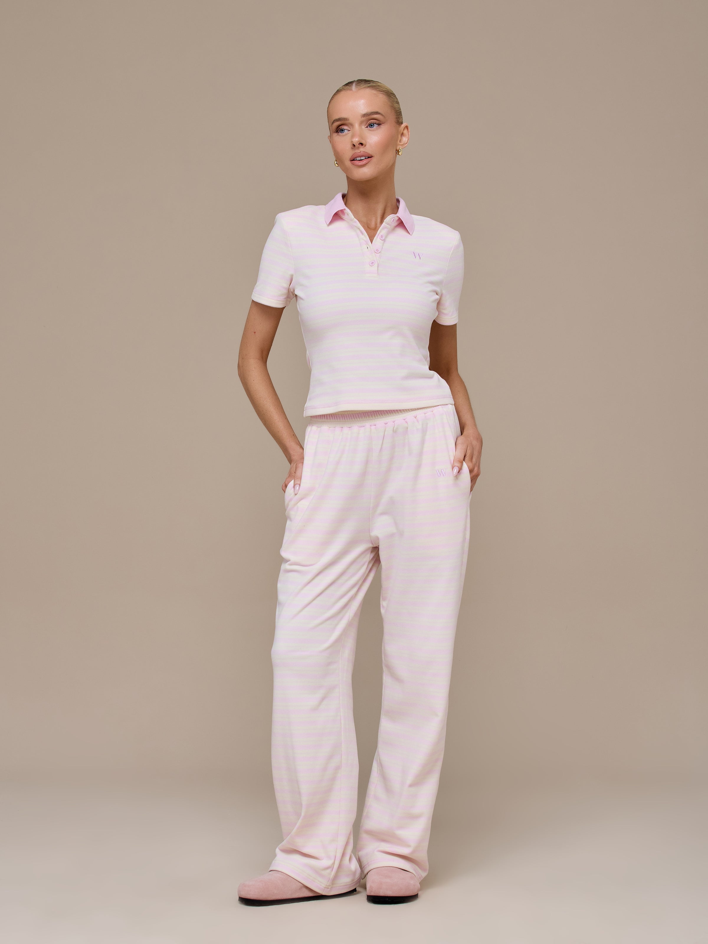 FRANKIE SHORT SLEEVE POLO TOP | PINK & LEMON