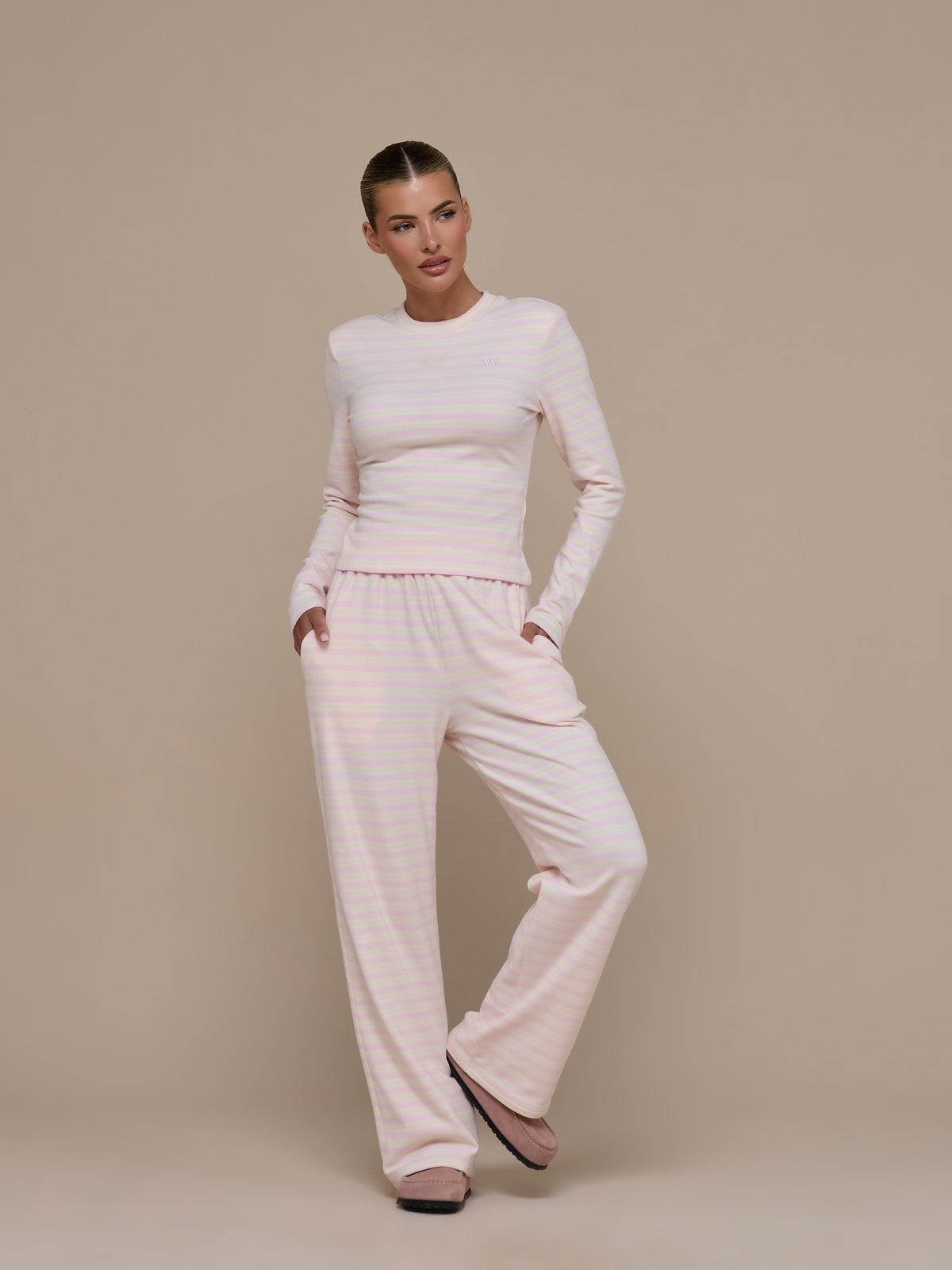FRANKIE LONG SLEEVE ROUND NECK TOP | PINK & LEMON