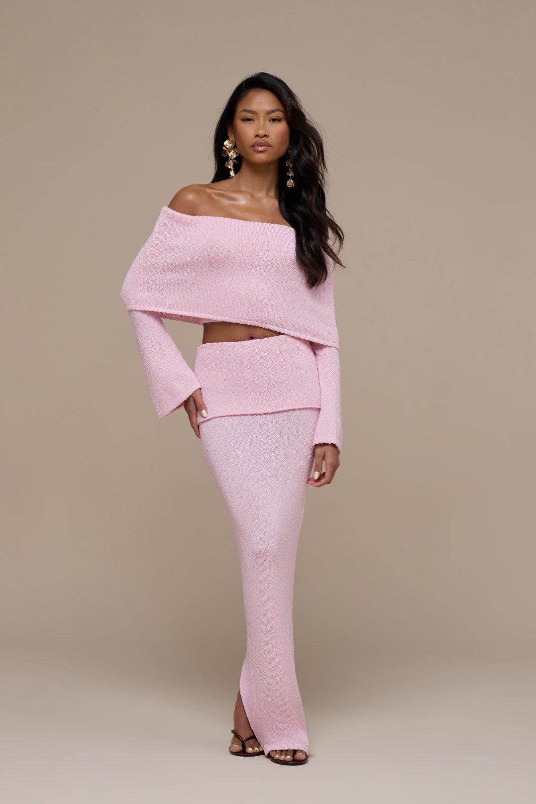 YASMIN BOUCLE MAXI SKIRT | BABY PINK