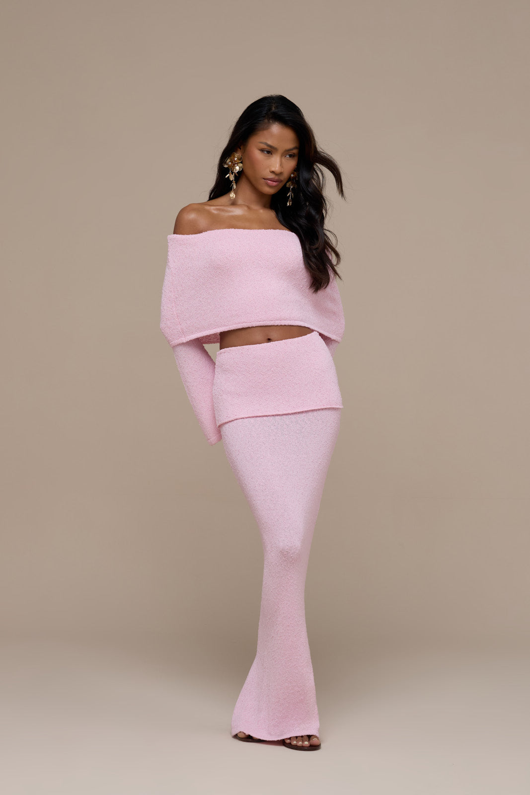 YASMIN BOUCLE MAXI SKIRT | BABY PINK