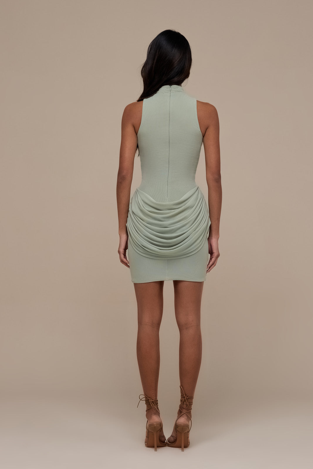 EMILY MINI DRESS WITH DRAPED RUCHED DETAIL | SAGE