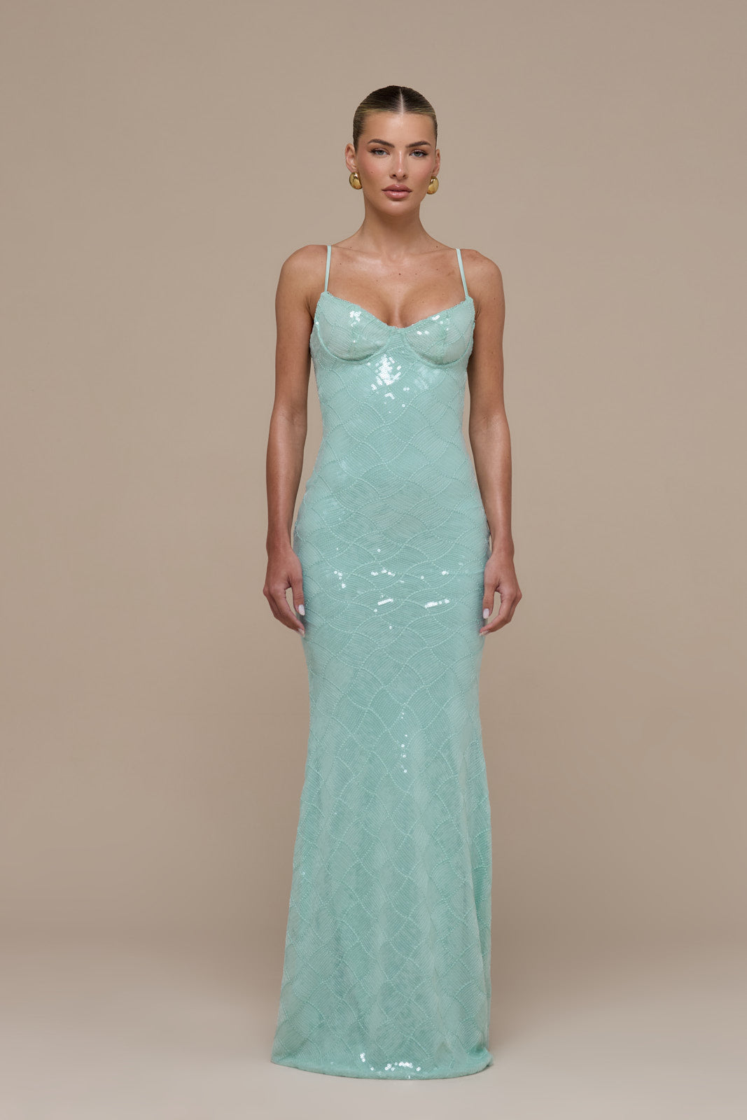 RHEA SEQUIN MAXI DRESS | AQUA BLUE