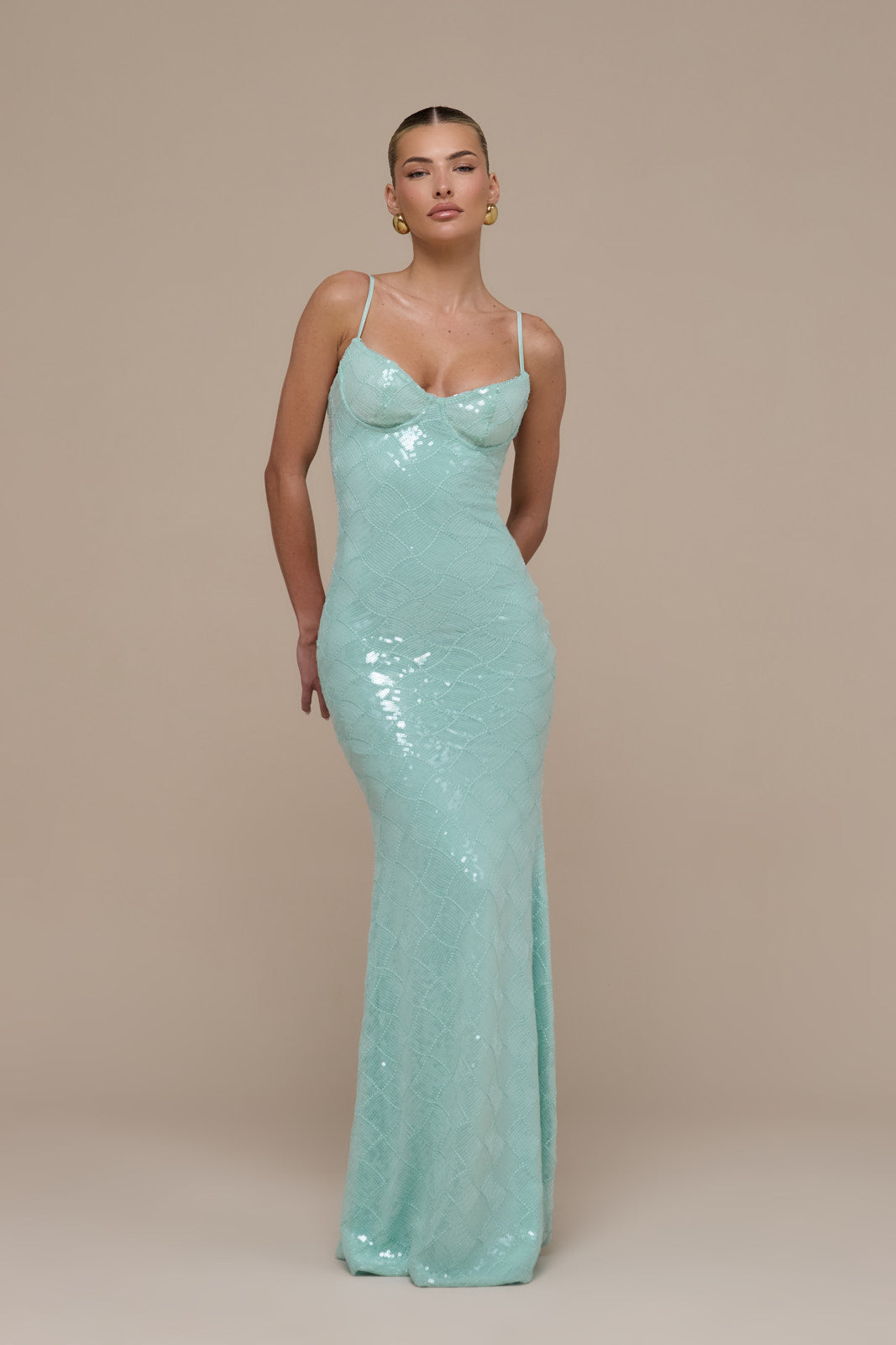 RHEA SEQUIN MAXI DRESS | AQUA BLUE