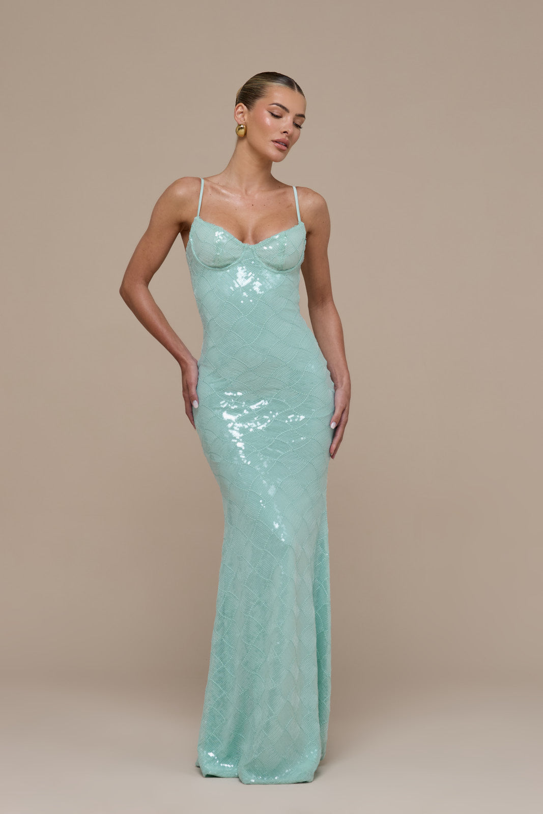 RHEA SEQUIN MAXI DRESS | AQUA BLUE