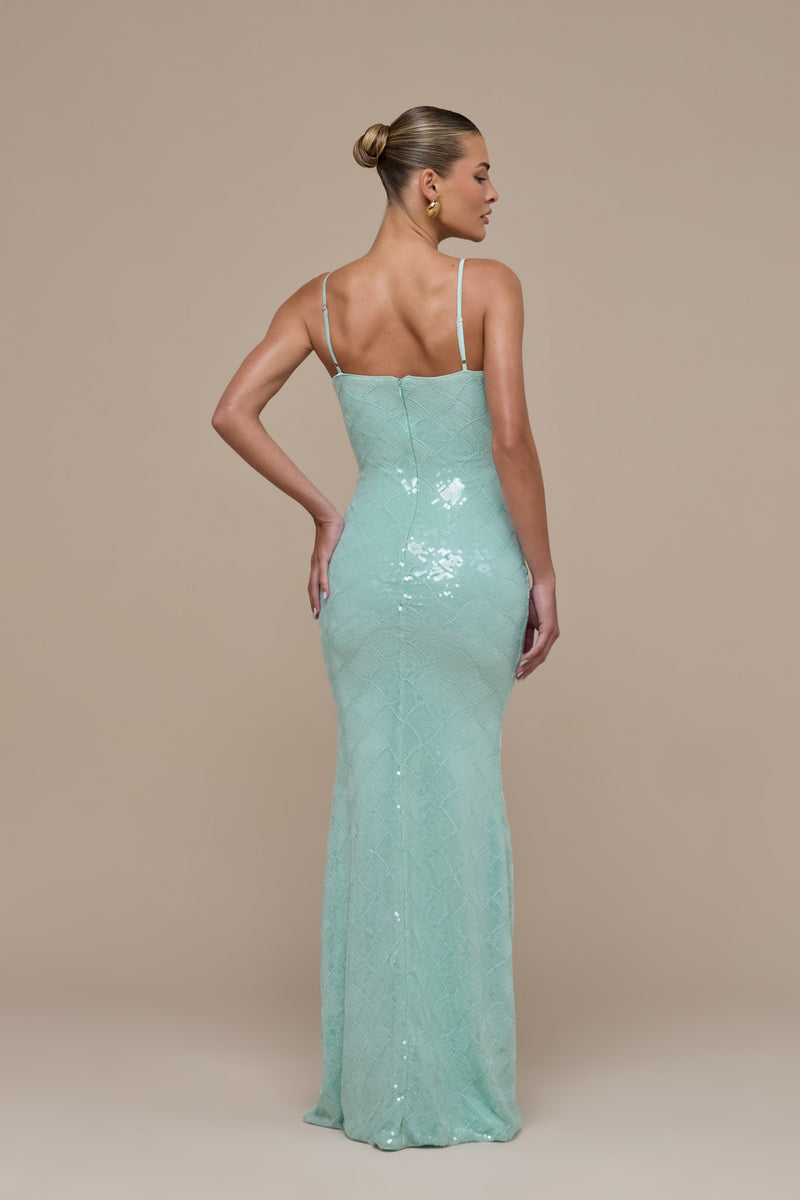 RHEA SEQUIN MAXI DRESS | AQUA BLUE