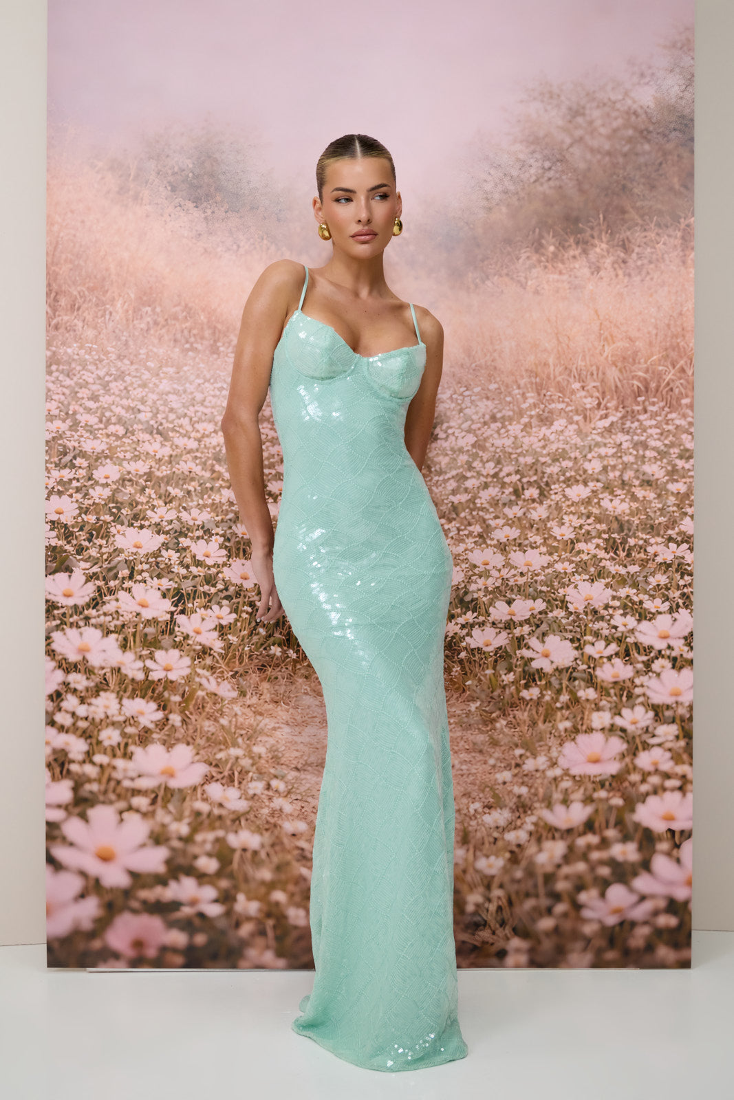 RHEA SEQUIN MAXI DRESS | AQUA BLUE