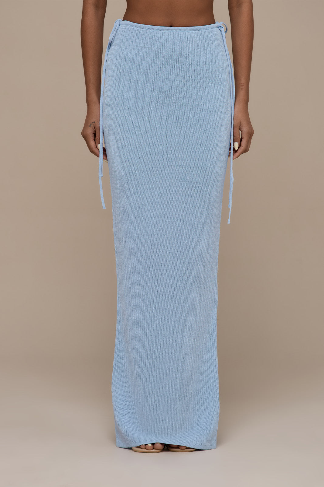 SIENNA KNITTED MAXI SKIRT WITH TIE WAIST DETAIL | BABY BLUE