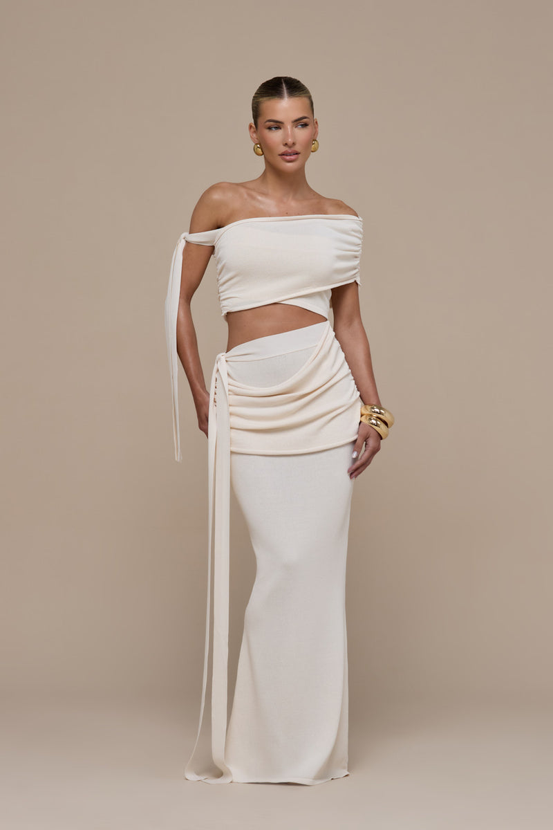LOIS KNITTED MAXI SKIRT WITH DRAPE DETAIL | VANILLA