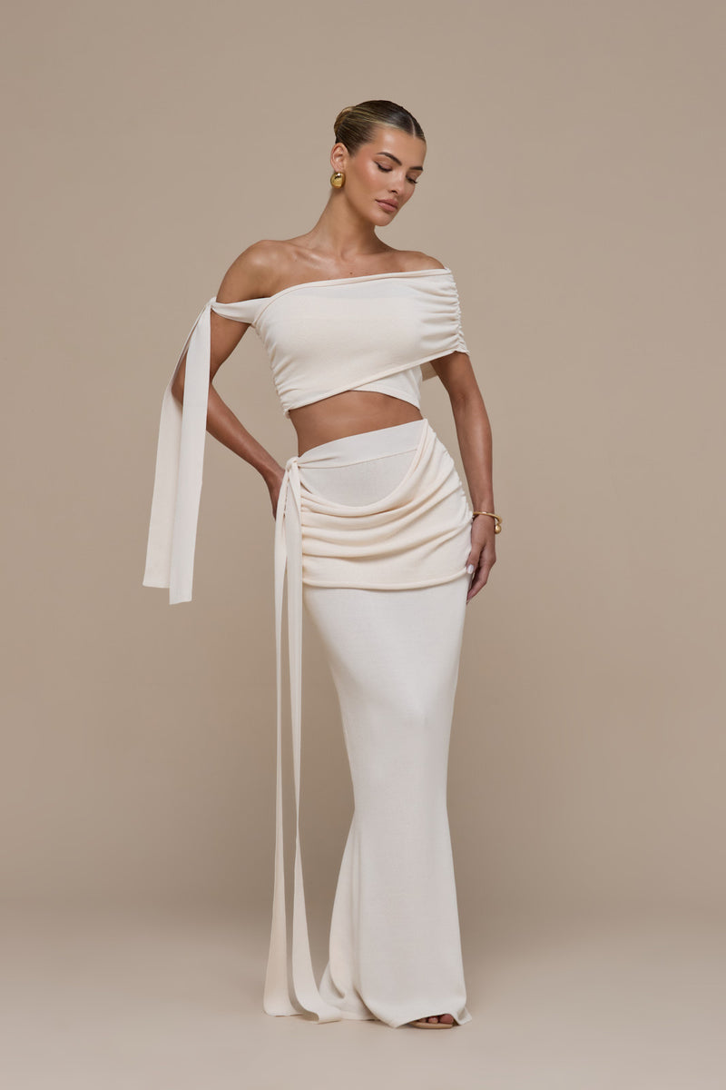 LOIS KNITTED MAXI SKIRT WITH DRAPE DETAIL | VANILLA
