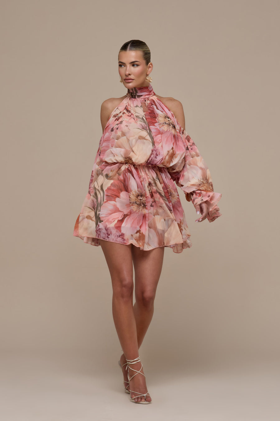 UNA HALTER NECK MINI DRESS | FLORAL PRINT