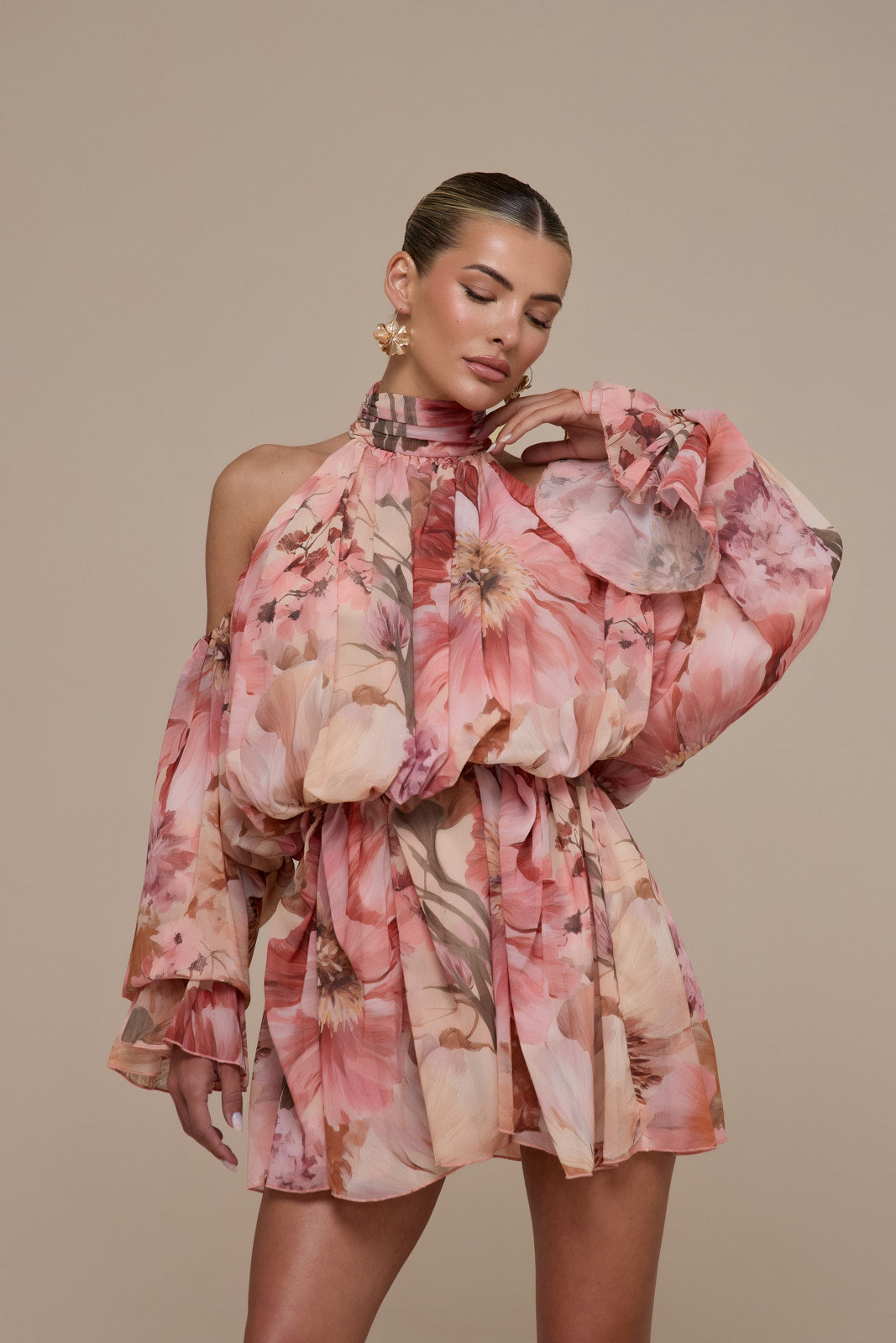UNA HALTER NECK MINI DRESS | FLORAL PRINT