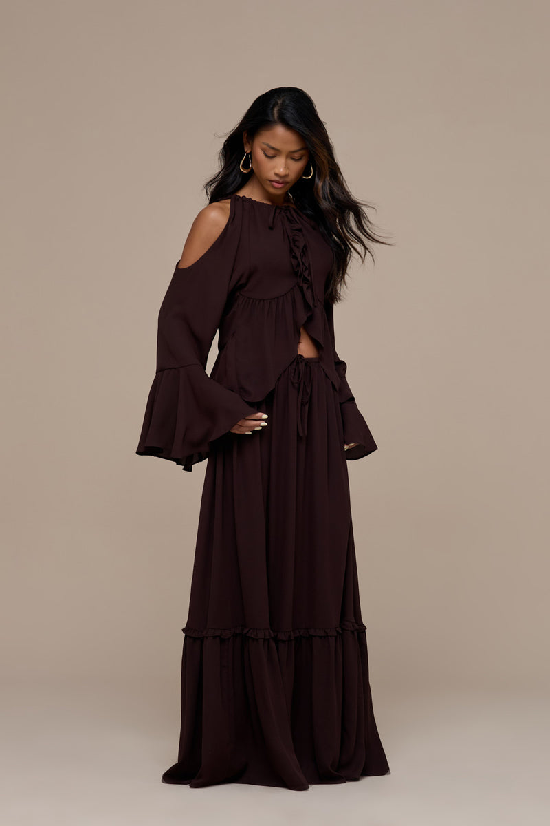 MEADOW HALTER NECK TOP WITH LONG SLEEVES | CHOCOLATE BROWN