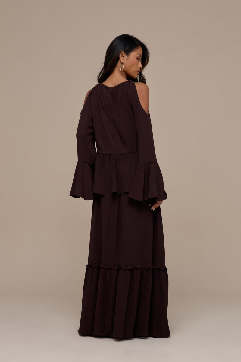 MEADOW HALTER NECK TOP WITH LONG SLEEVES | CHOCOLATE BROWN