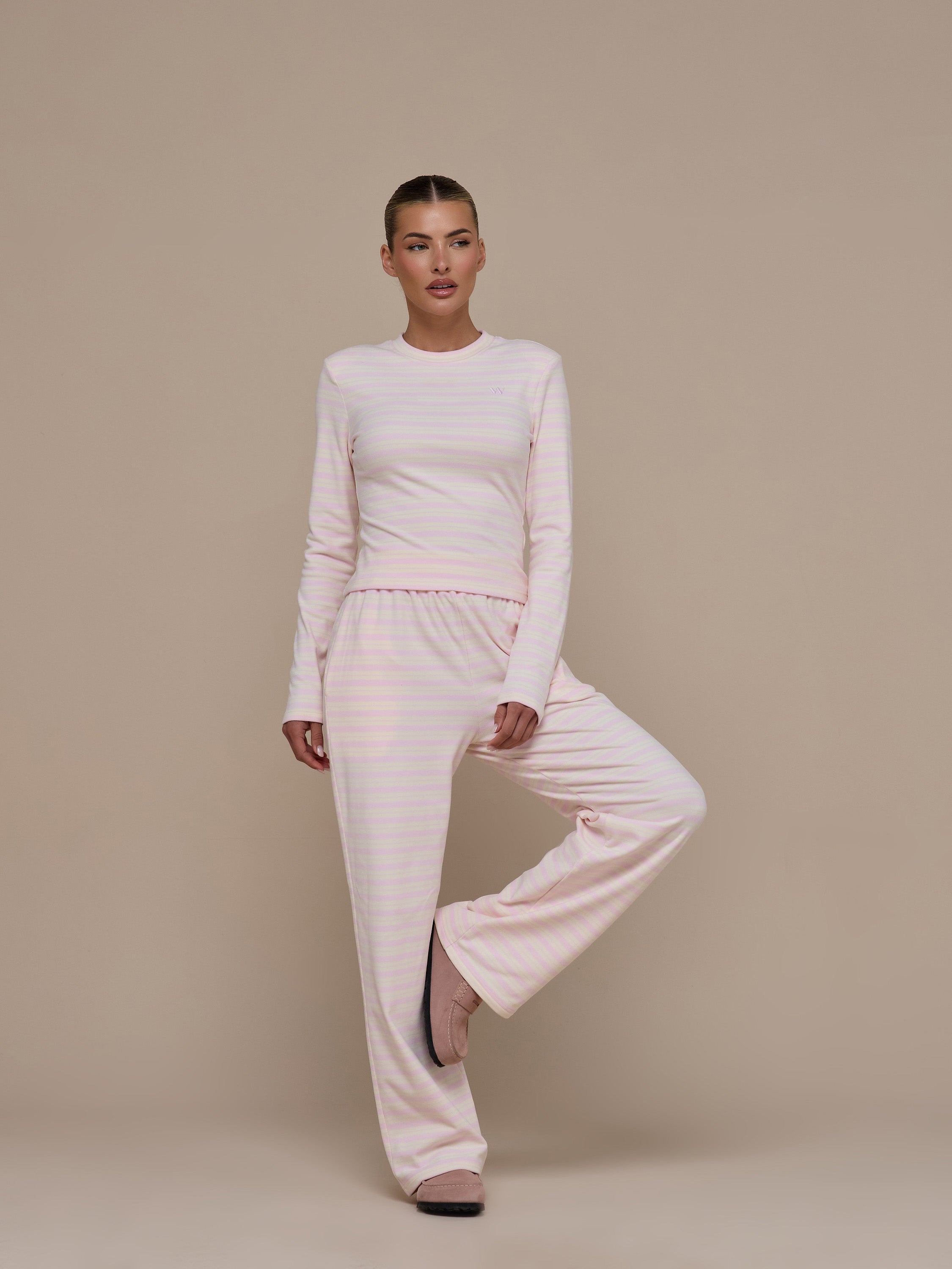 FRANKIE LONG SLEEVE ROUND NECK TOP | PINK & LEMON