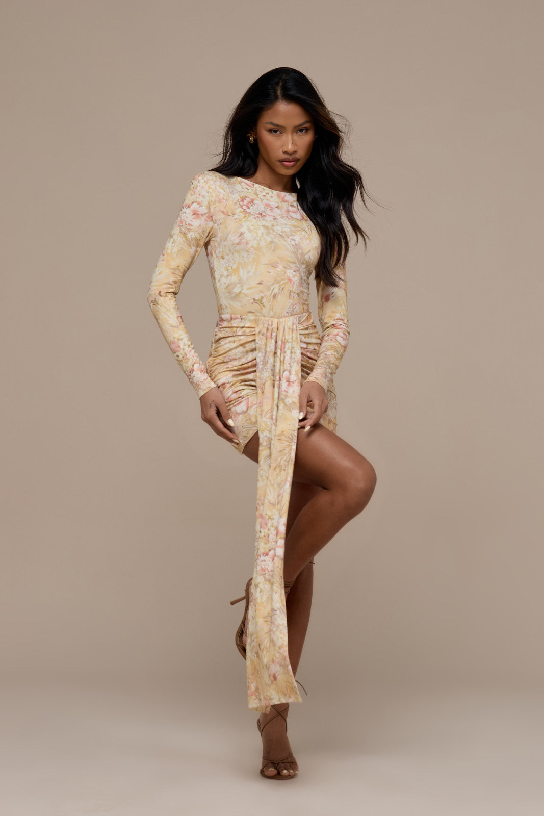 NARA DRAPE MINI SKIRT | YELLOW FLORAL