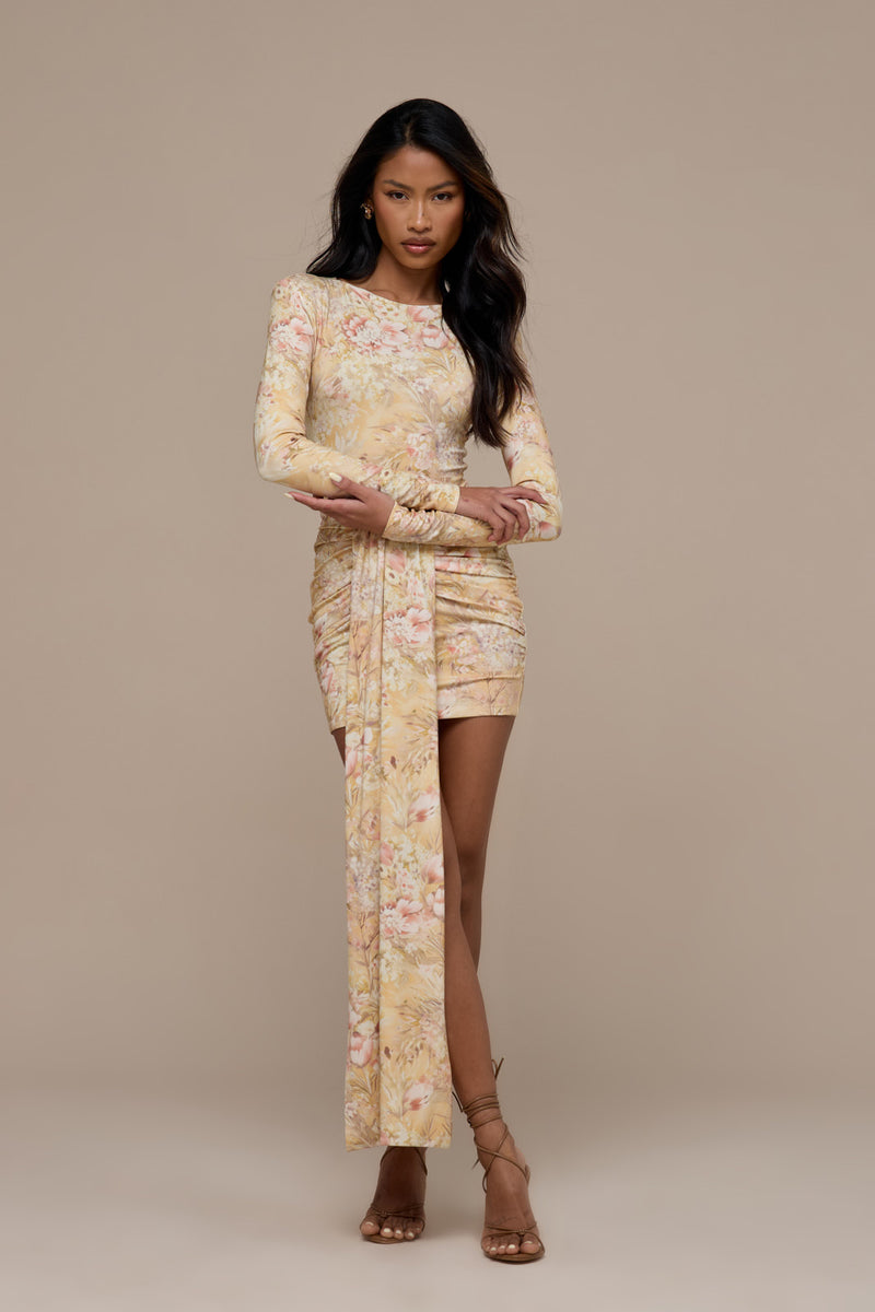 NARA LONG SLEEVE BOAT NECK BODYSUIT | YELLOW FLORAL