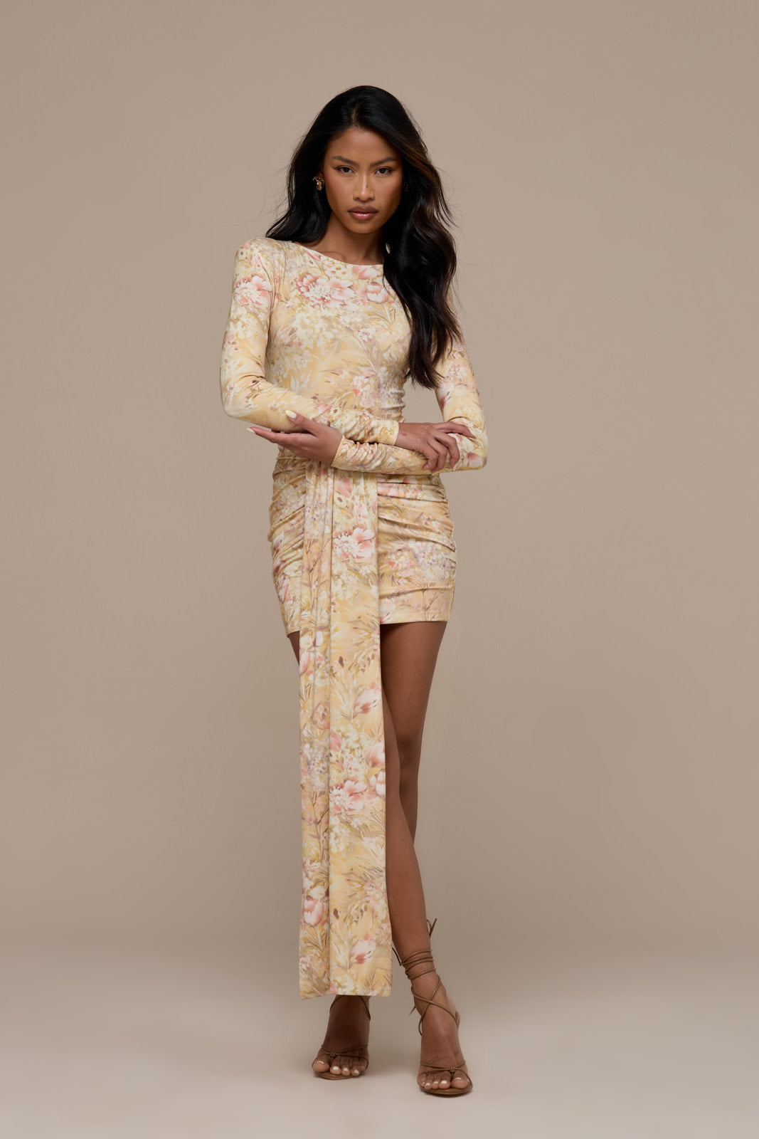 NARA DRAPE MINI SKIRT | YELLOW FLORAL