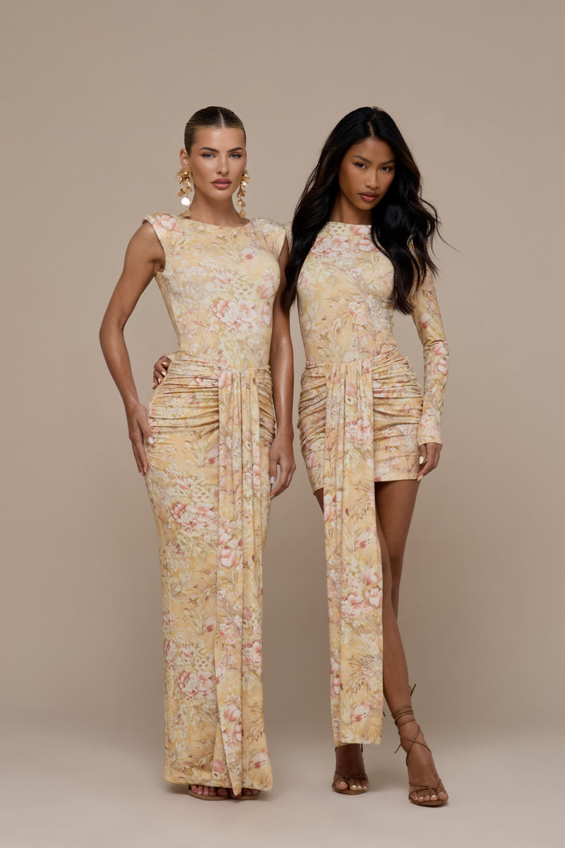 NARA DRAPE MAXI SKIRT | YELLOW FLORAL