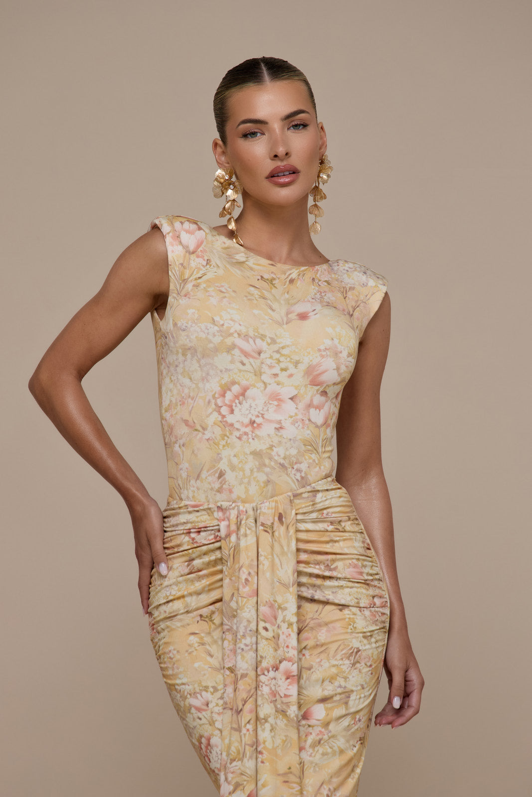 NARA SLEEVELESS BODYSUIT | YELLOW FLORAL
