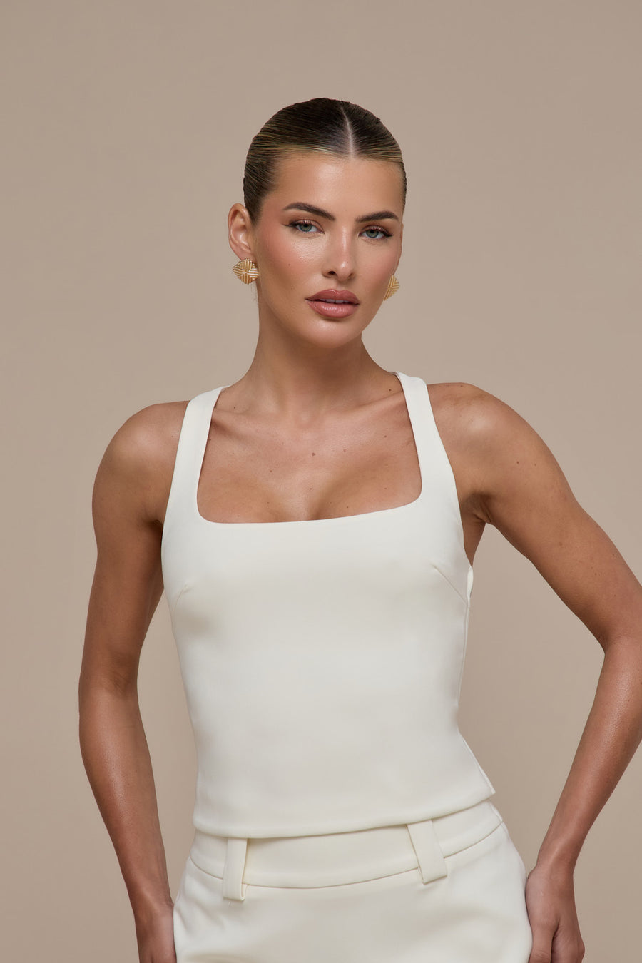 OLIVIA SQUARE NECK CROP TOP | CREAM