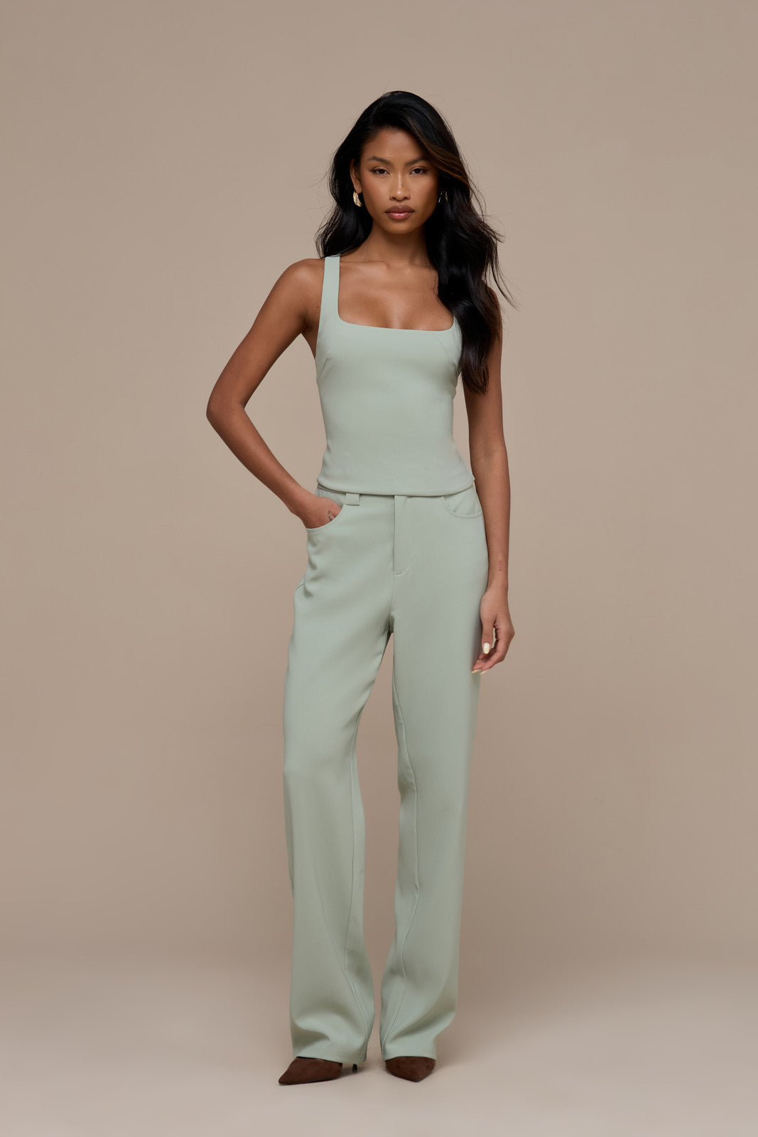 OLIVIA SQUARE NECK CROP TOP | SAGE
