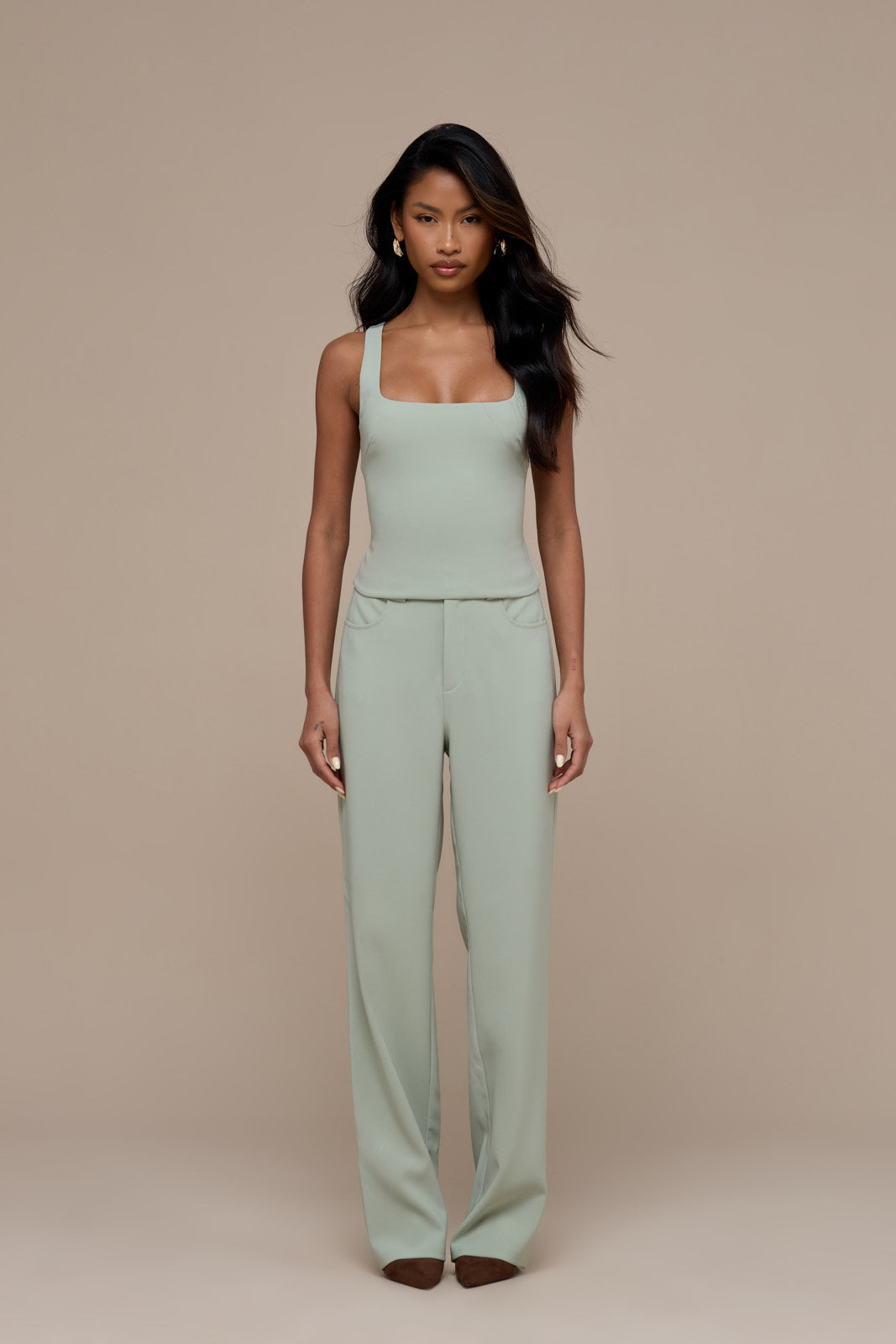 OLIVIA SQUARE NECK CROP TOP | SAGE
