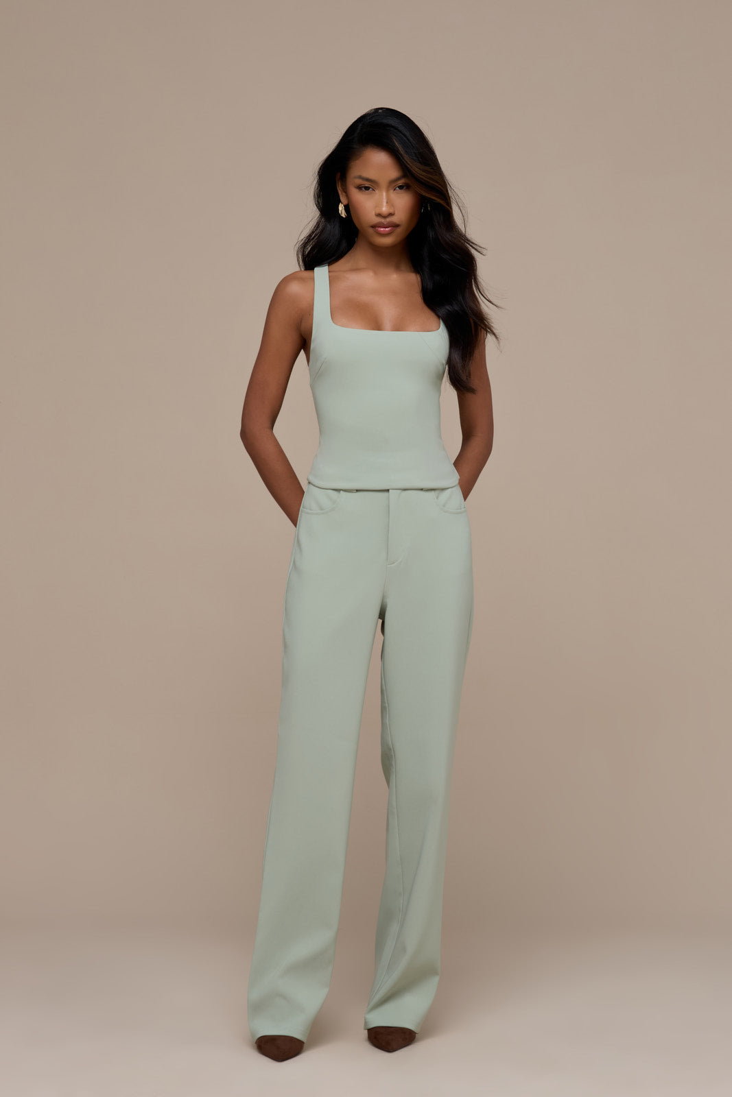 OLIVIA STRAIGHT LEG TROUSERS WITH ADJUSTABLE WAIST | SAGE