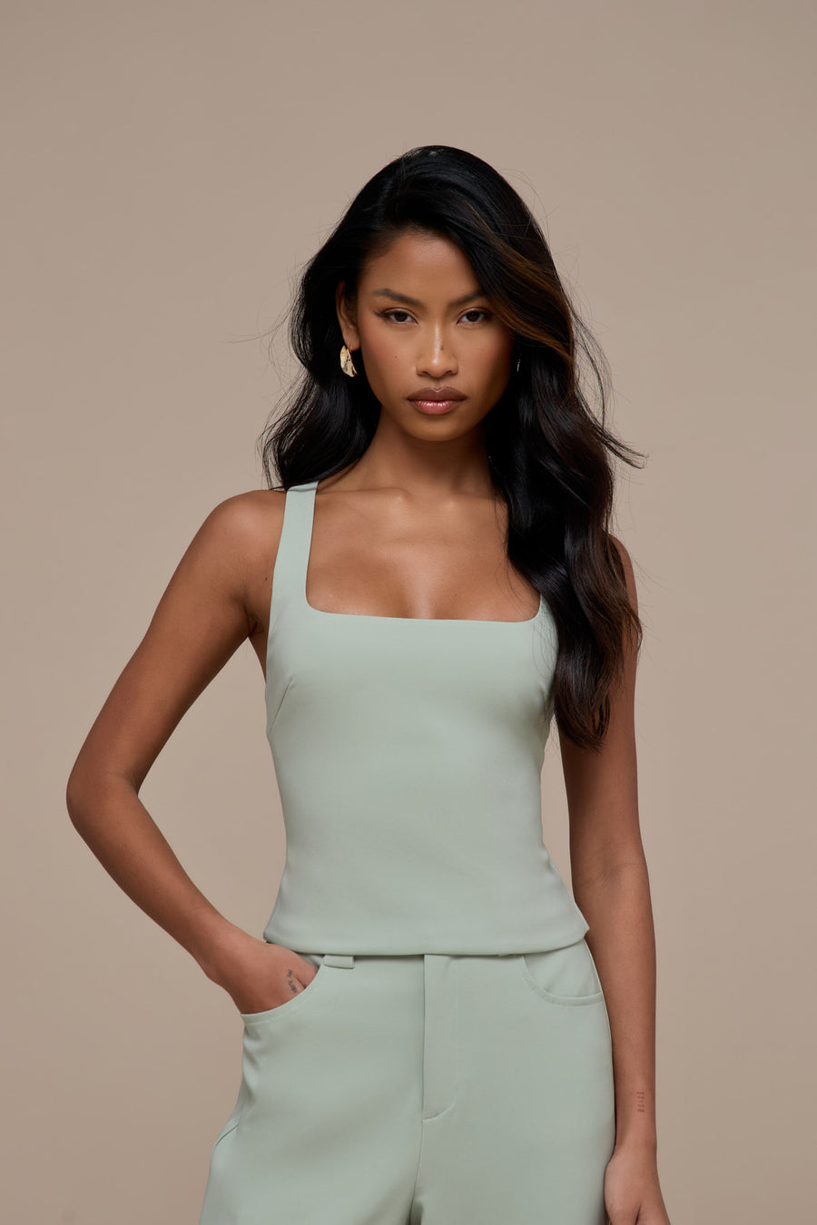 OLIVIA SQUARE NECK CROP TOP | SAGE