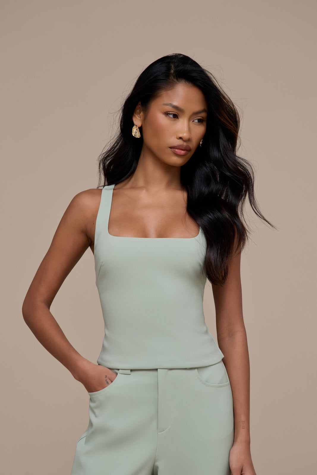 OLIVIA SQUARE NECK CROP TOP | SAGE