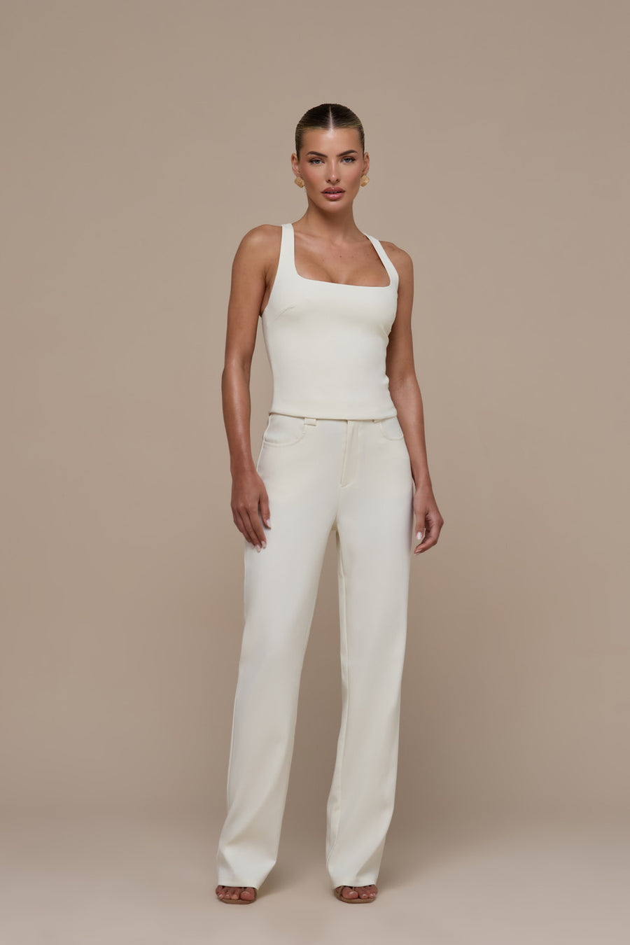 OLIVIA STRAIGHT LEG TROUSERS WITH ADJUSTABLE WAIST | CREAM