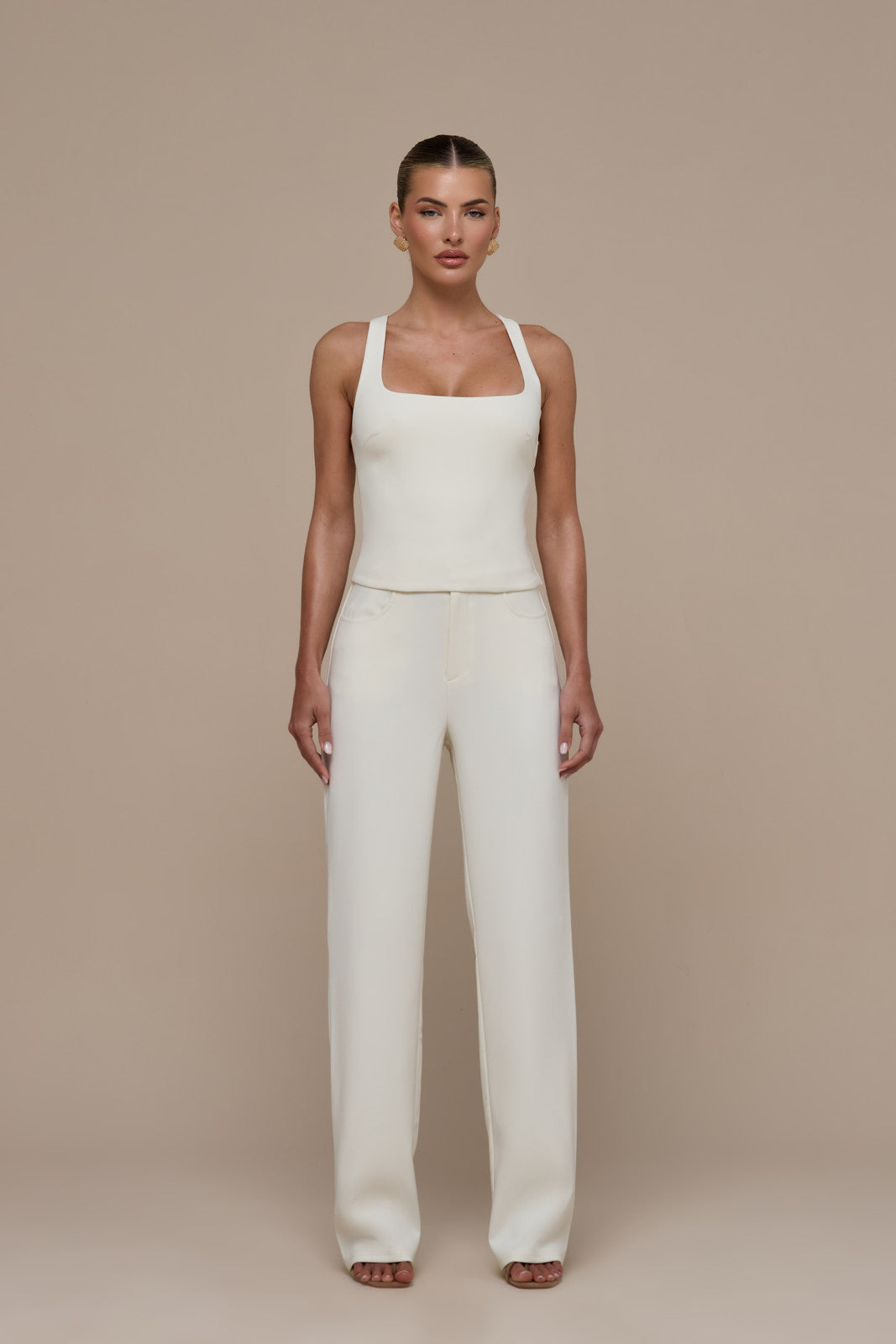 OLIVIA STRAIGHT LEG TROUSERS WITH ADJUSTABLE WAIST | CREAM