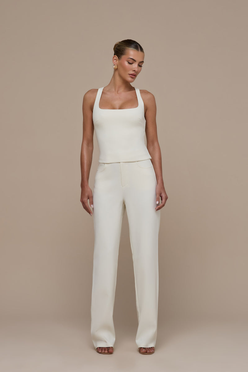 OLIVIA STRAIGHT LEG TROUSERS WITH ADJUSTABLE WAIST | CREAM