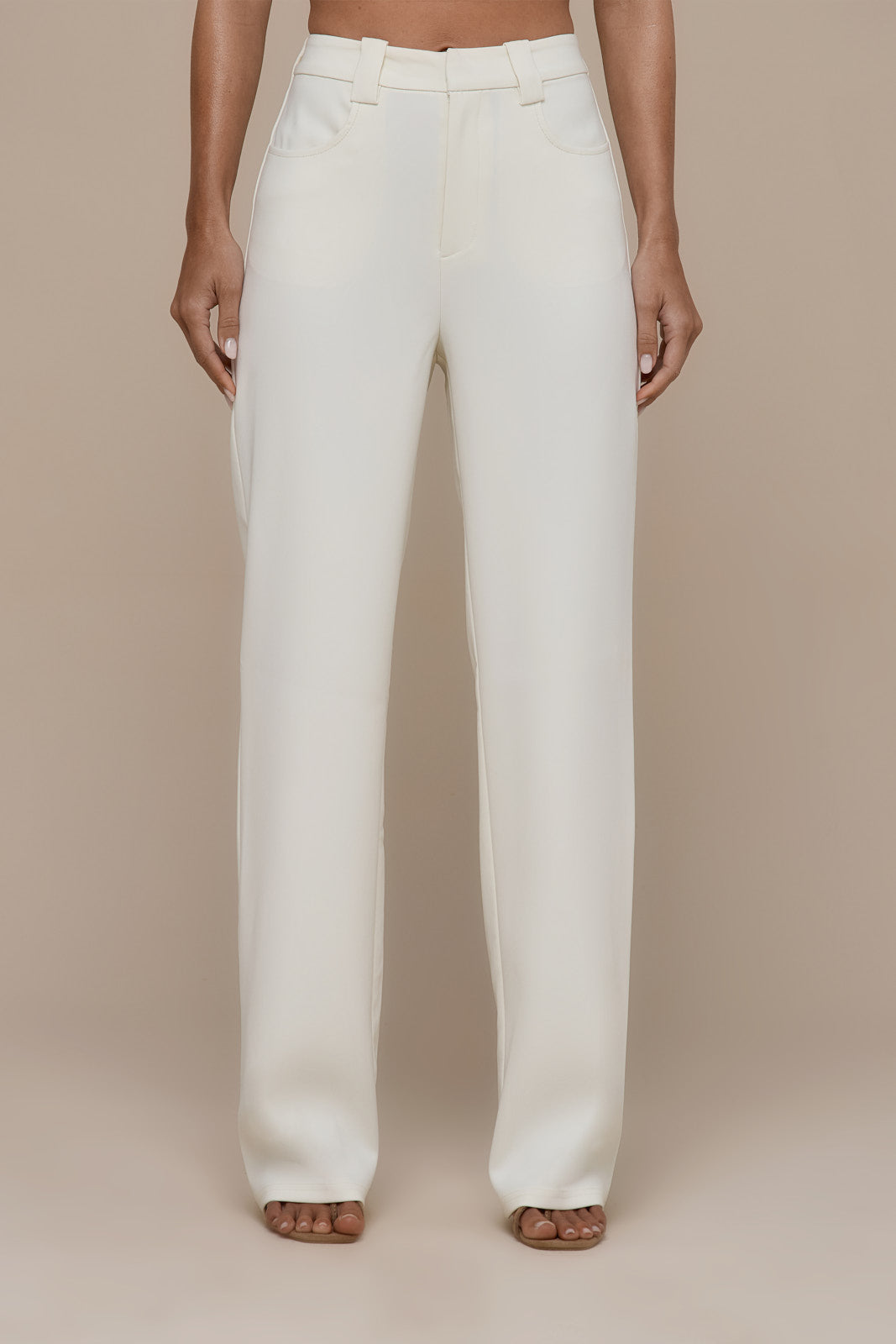 OLIVIA STRAIGHT LEG TROUSERS WITH ADJUSTABLE WAIST | CREAM