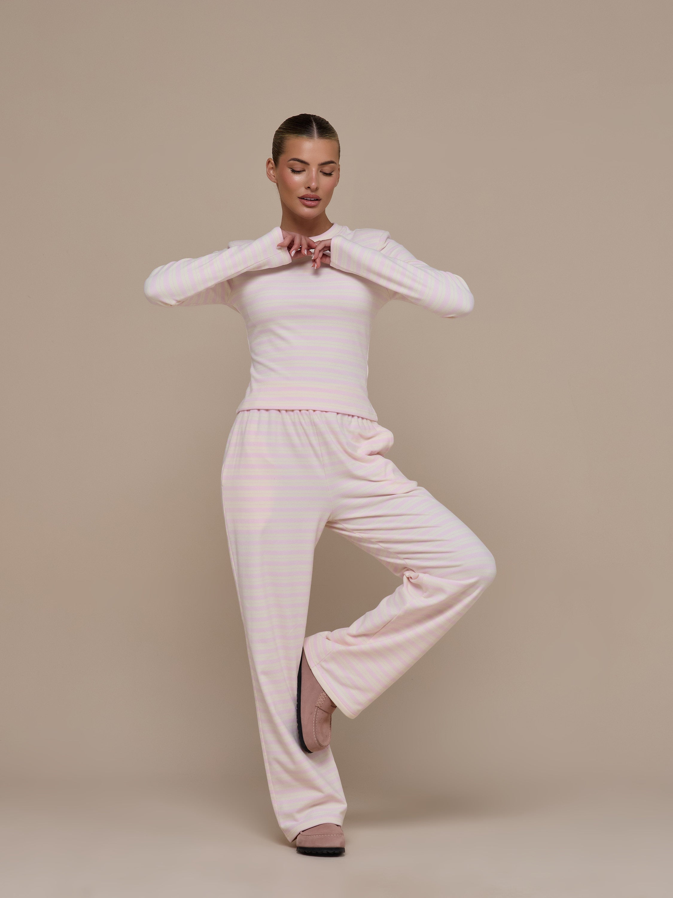 FRANKIE LONG SLEEVE ROUND NECK TOP | PINK & LEMON