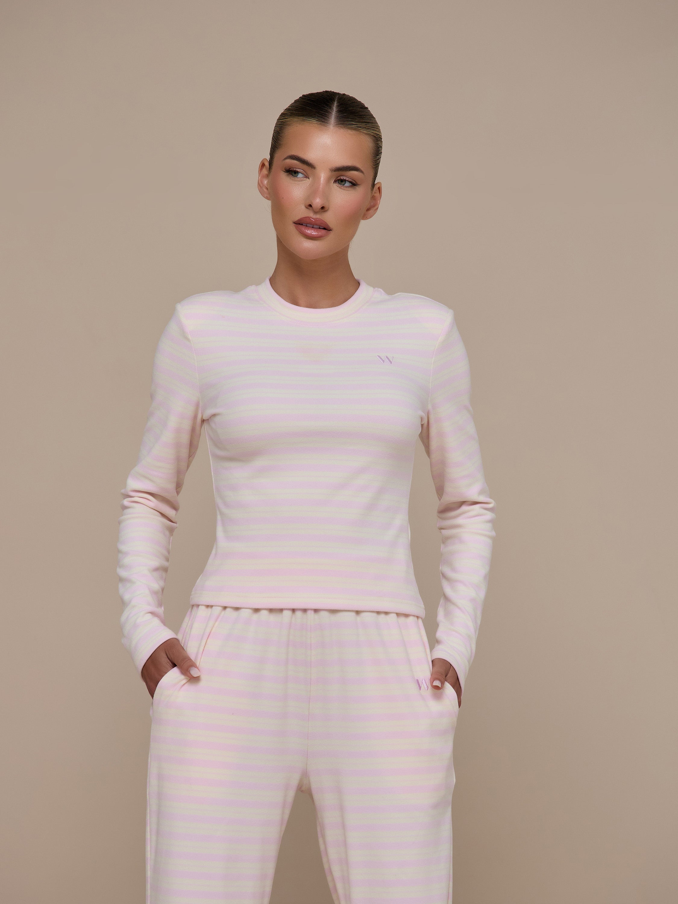 FRANKIE LONG SLEEVE ROUND NECK TOP | PINK & LEMON