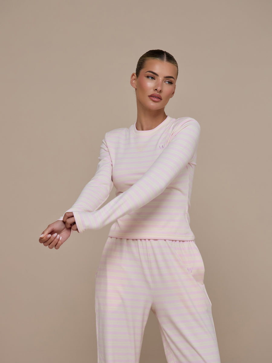 FRANKIE LONG SLEEVE ROUND NECK TOP | PINK & LEMON