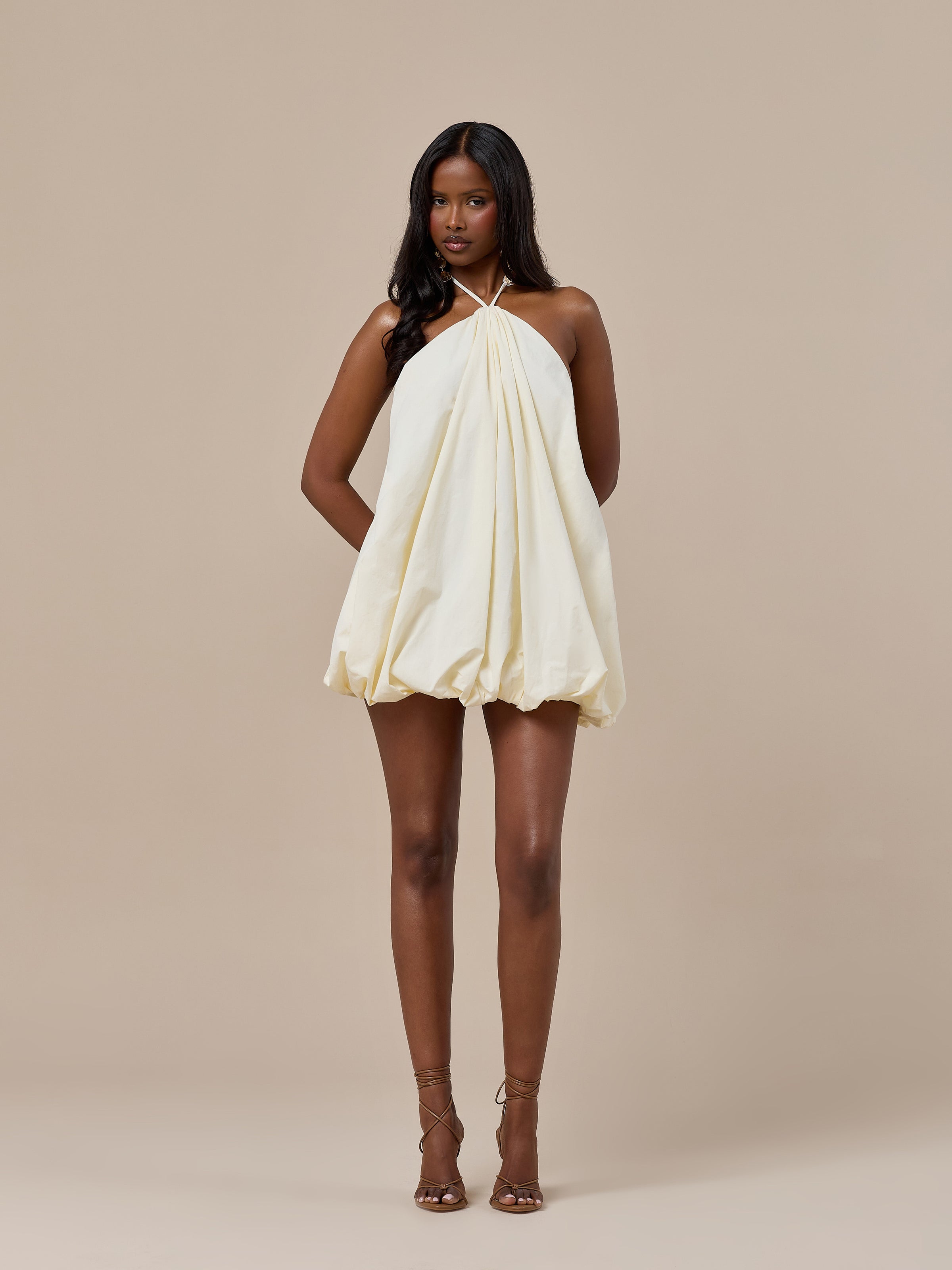 TIFFANY BUBBLE HEM MINI DRESS | CREAM