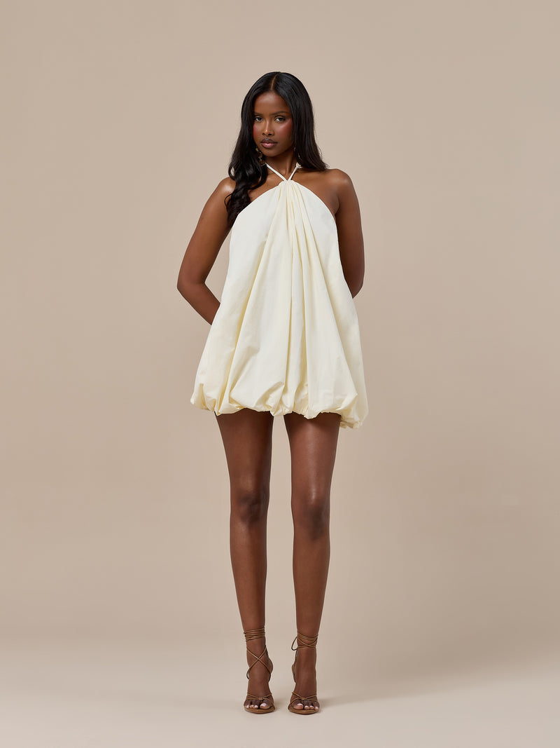 TIFFANY BUBBLE HEM MINI DRESS | CREAM