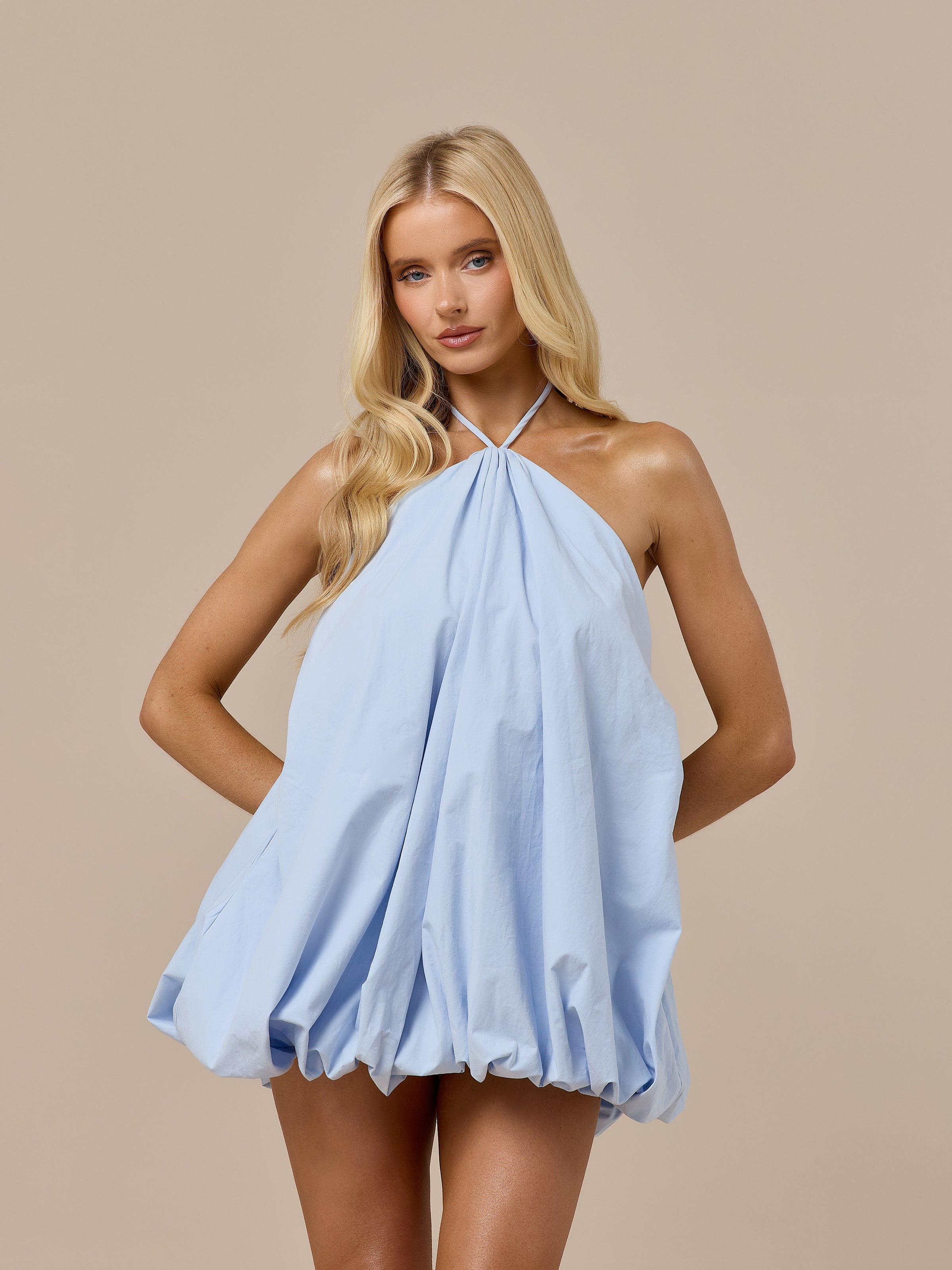 TIFFANY BUBBLE HEM MINI DRESS | BABY BLUE