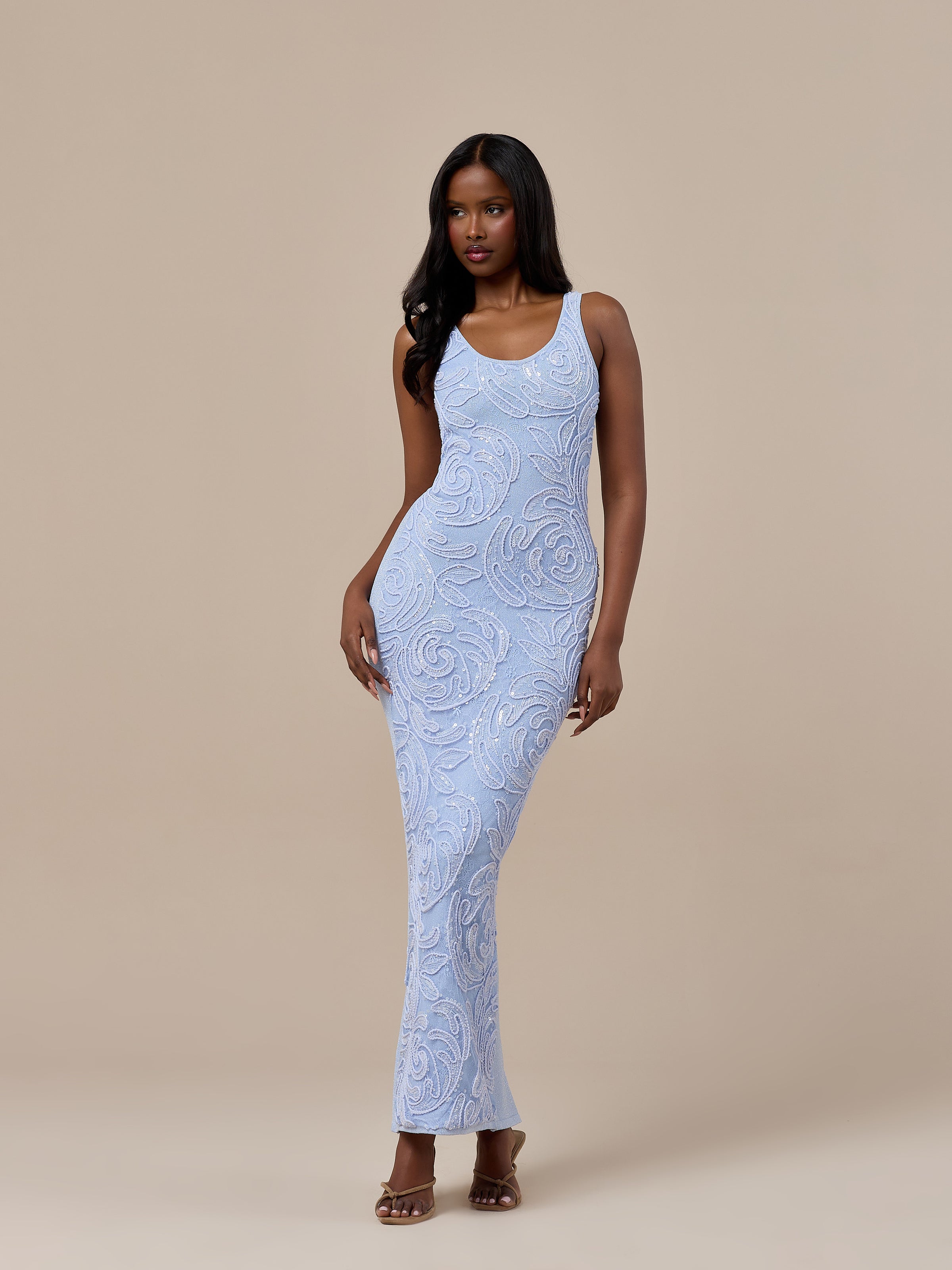 CALLA KNITTED MAXI DRESS WITH SEQUIN DETAIL