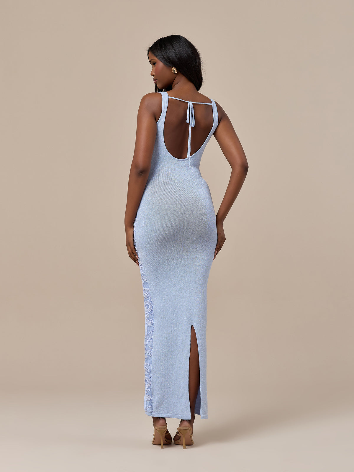 CALLA KNITTED MAXI DRESS WITH SEQUIN DETAIL | BABY BLUE