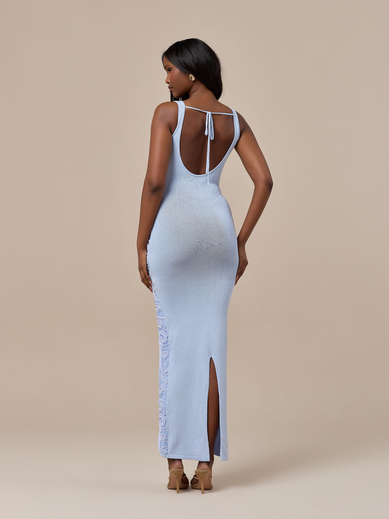 CALLA KNITTED MAXI DRESS WITH SEQUIN DETAIL | BABY BLUE