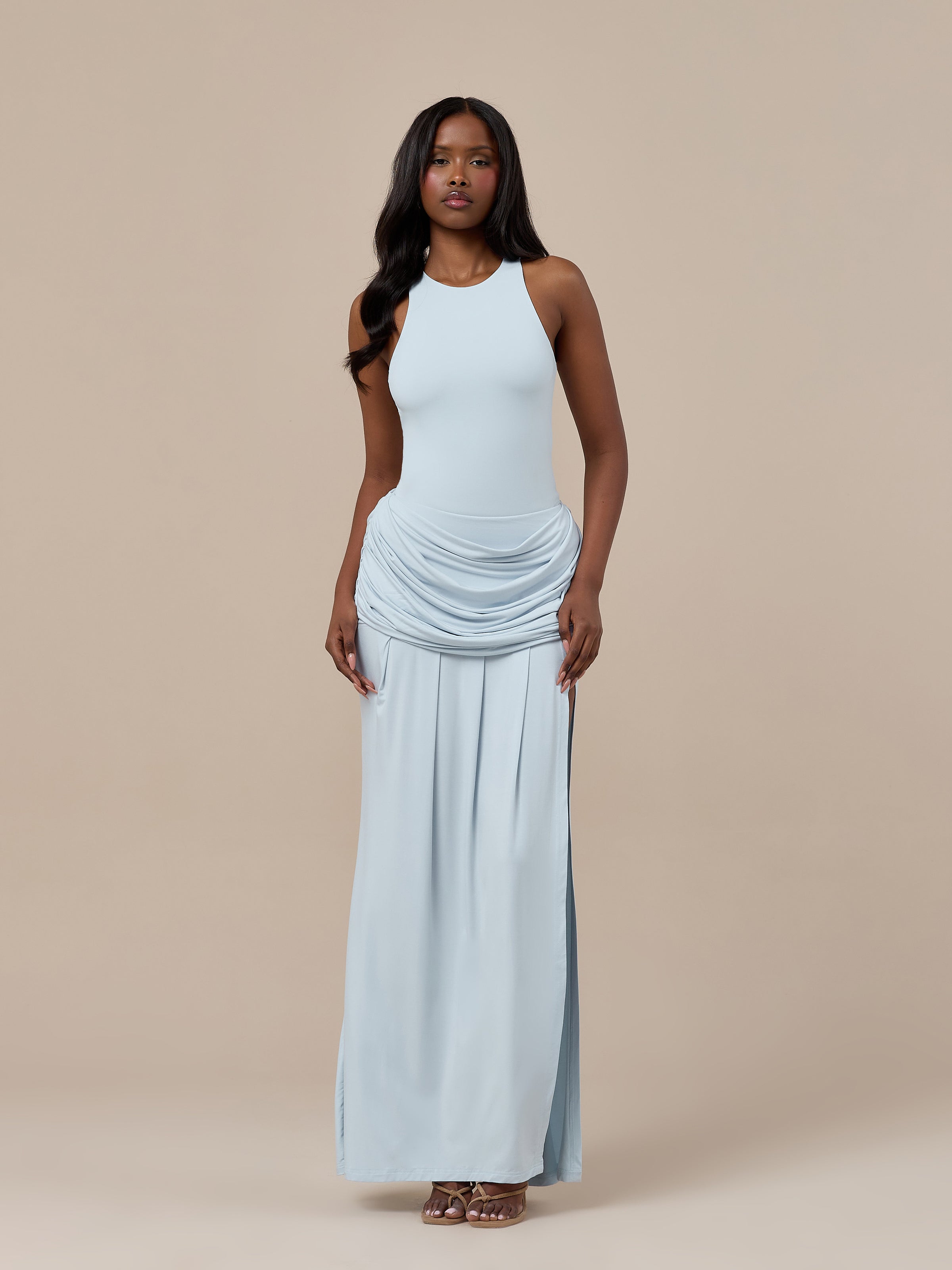 ATHENA CREW NECK RACER JERSEY BODYSUIT | BABY BLUE