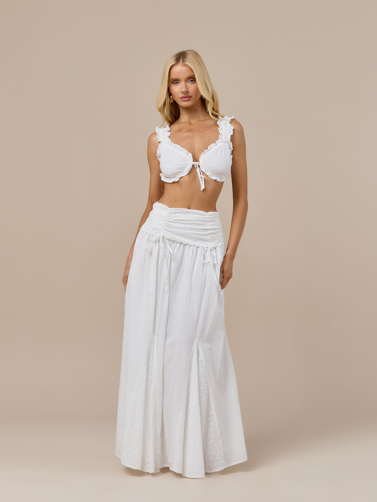 EMMY MAXI SKIRT WITH BRODERIE DETAIL | WHITE